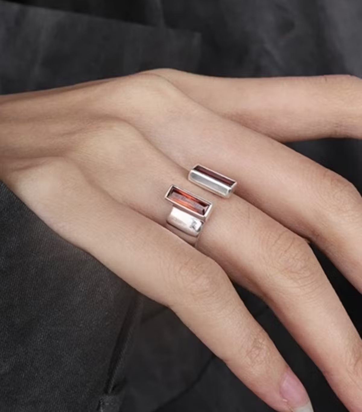 Jewelry Abstract Ring Red Stone Silver Modern Star Art Psychedelic Size ONE SIZE - 3 Thumbnail