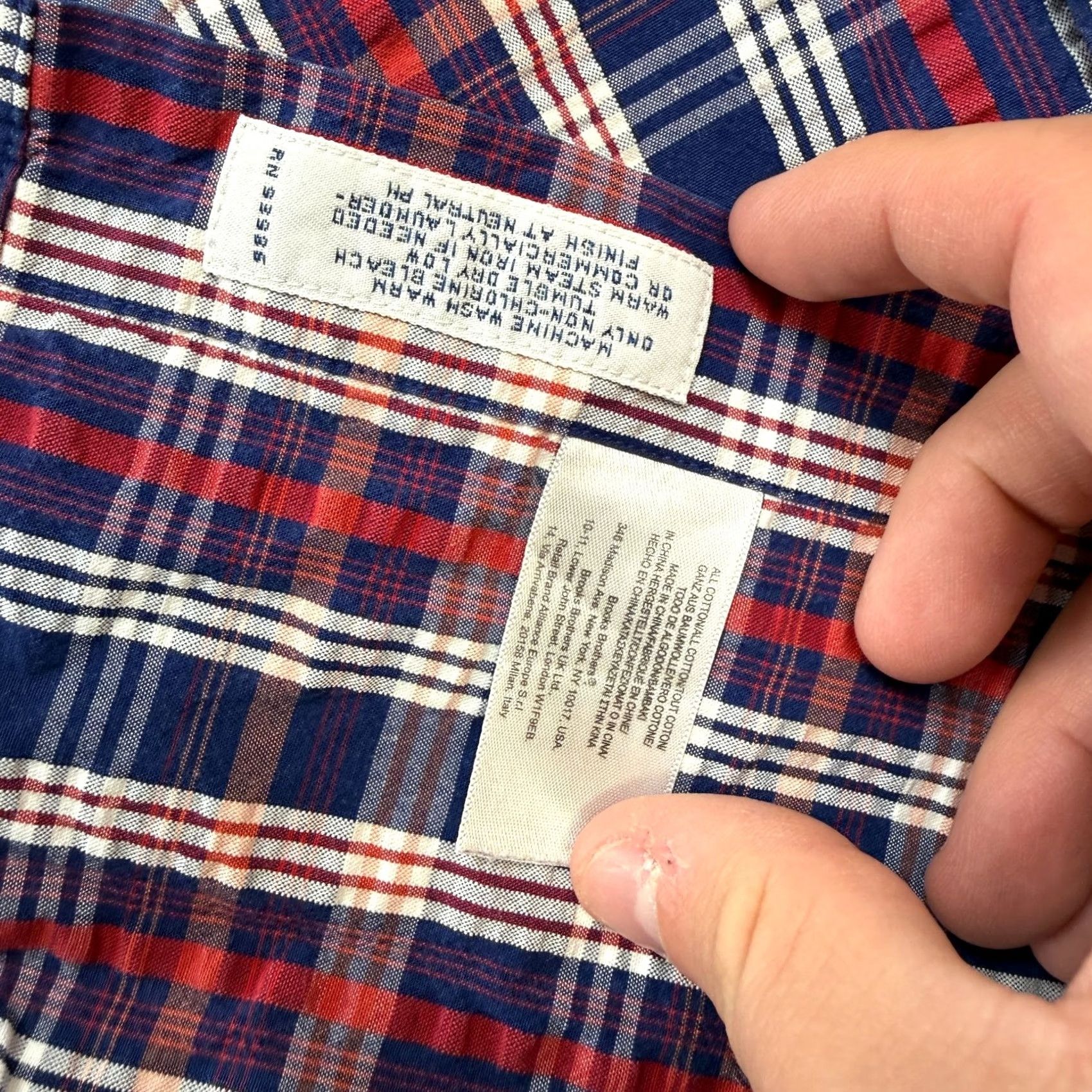 Brooks Brothers Brooks Brothers Shirt Mens Large Red Blue Plaid Seersucker Slim Fit Preppy Derby Size US L / EU 52-54 / 3 - 4 Thumbnail