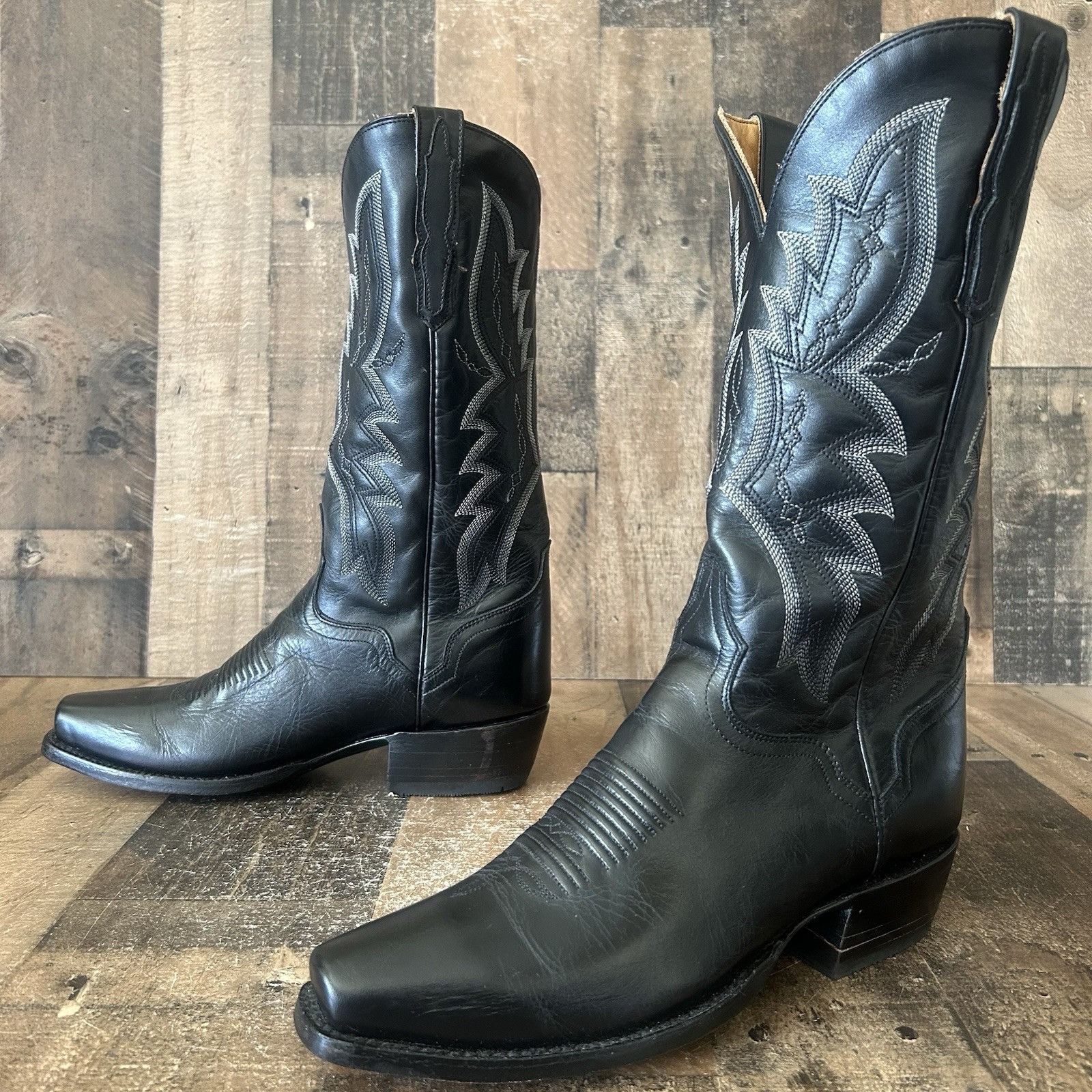 Vintage El Dorado Handmade Square Toe Black Cowboy Boots Mens 9 D Size US 9 / EU 42 - 12 Thumbnail