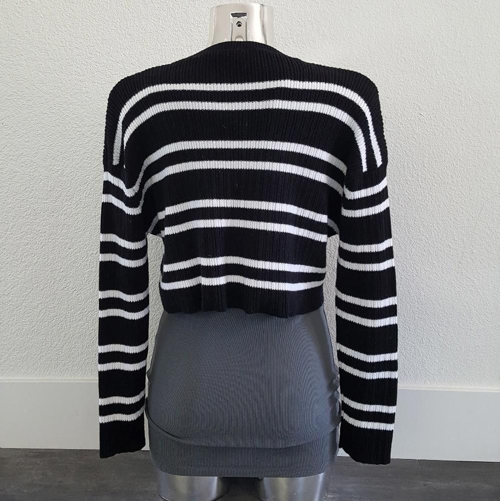 Designer Black White Striped Melville Sweater Crop Size ONE SIZE - 2 Thumbnail