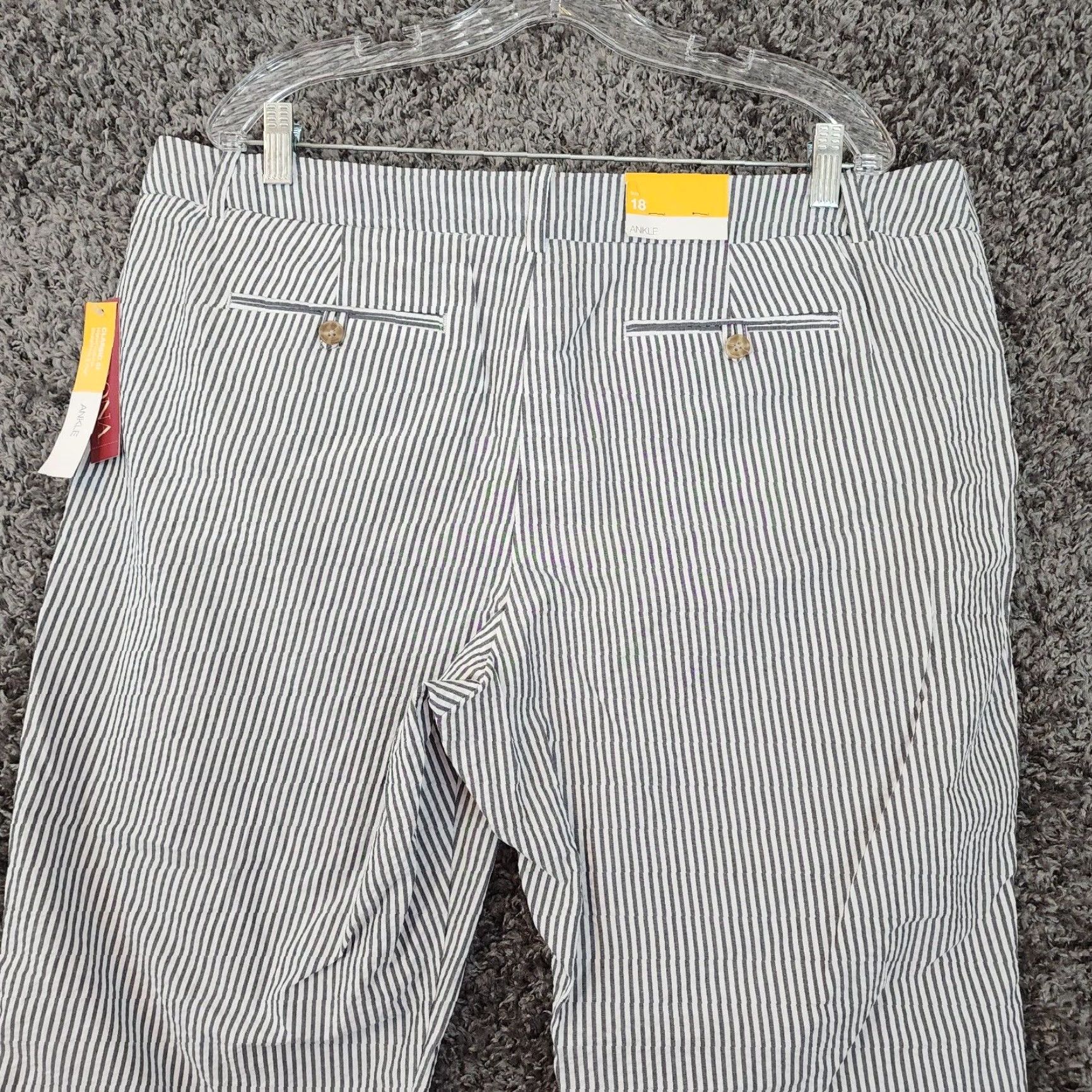 Merona Merona Pants Striped Chino Women 18 Plus Gray White Mid Rise Straight Hip Thigh Ankle 27in Women Size 40" / US 18 - 6 Thumbnail