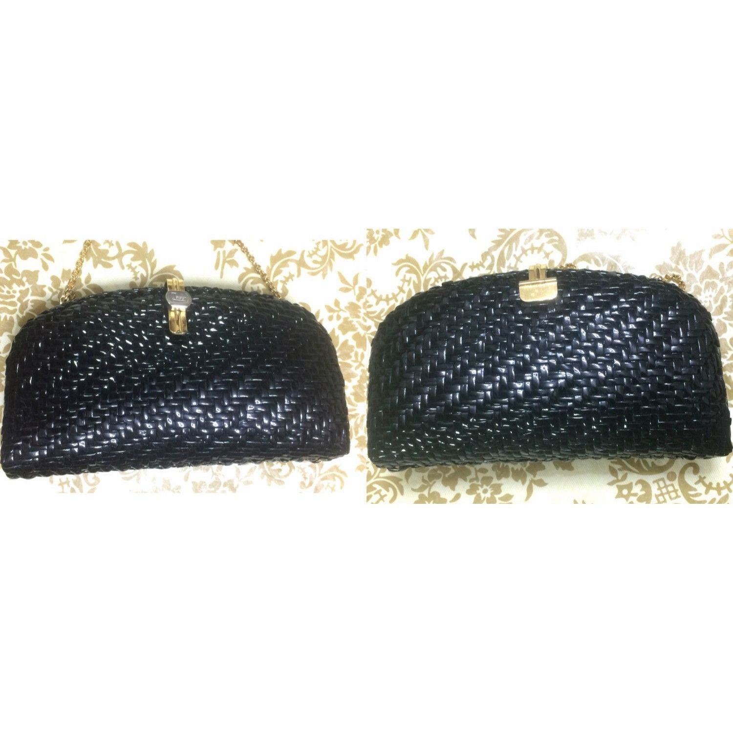 Lancel Vintage LANCEL, black bamboo woven clutch bag in round oval Size ONE SIZE - 2 Thumbnail