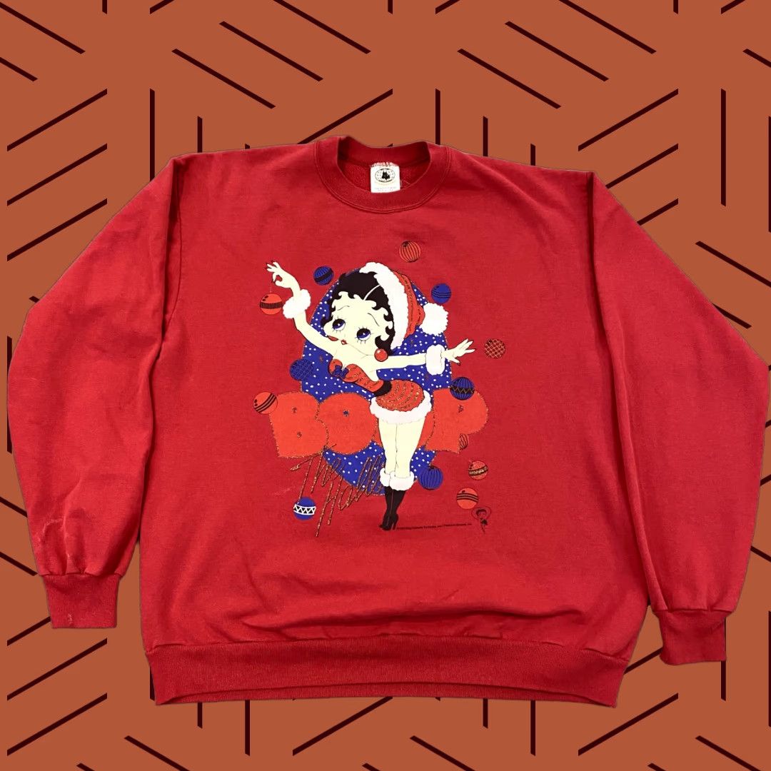 Vintage VTG Betty Boop Sweatshirt Mens L/XL Red Christmas Holidays Pullover Crewneck 90s Shirt Size US L / EU 52-54 / 3 - 1 Thumbnail