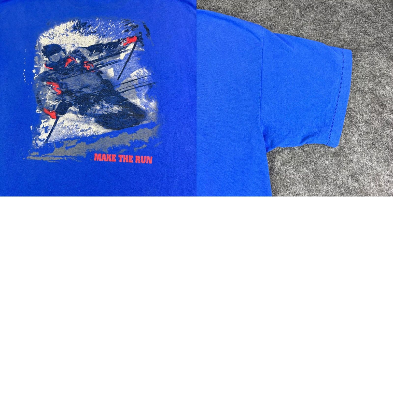 Vintage VINTAGE 90s Make The Run Ski Graphic Pocket T-Shirt Blue Large Mens Short Sleeve Cotton Shipping 1-2 Days Size US L / EU 52-54 / 3 - 8 Thumbnail