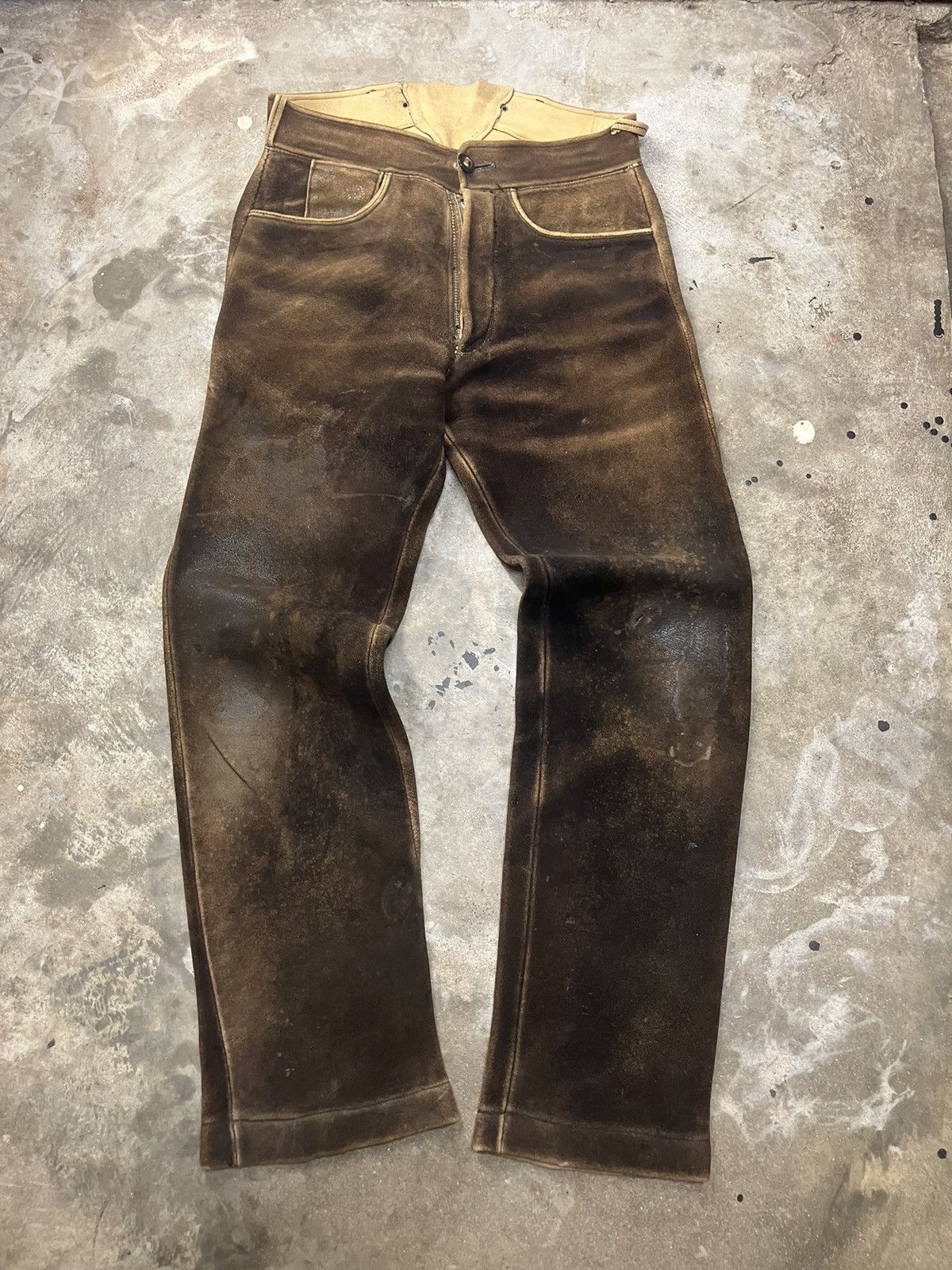 Levi's × Vintage 30’s Lace Back Leather Trousers Buckleback Lederhosen Size US 30 / EU 46 - 2 Thumbnail
