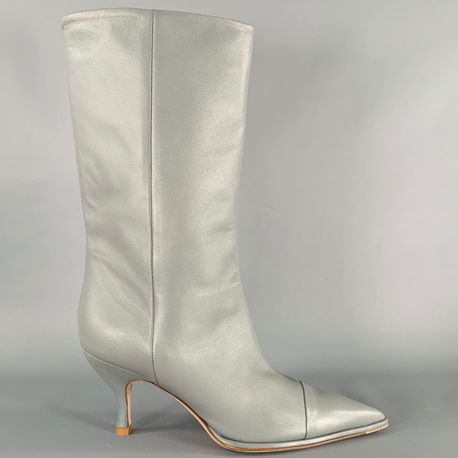 Other SANIA D'MINA Size 10 Grey Leather Kitten Heel Boots Size US 10 / IT 40 - 2 Thumbnail