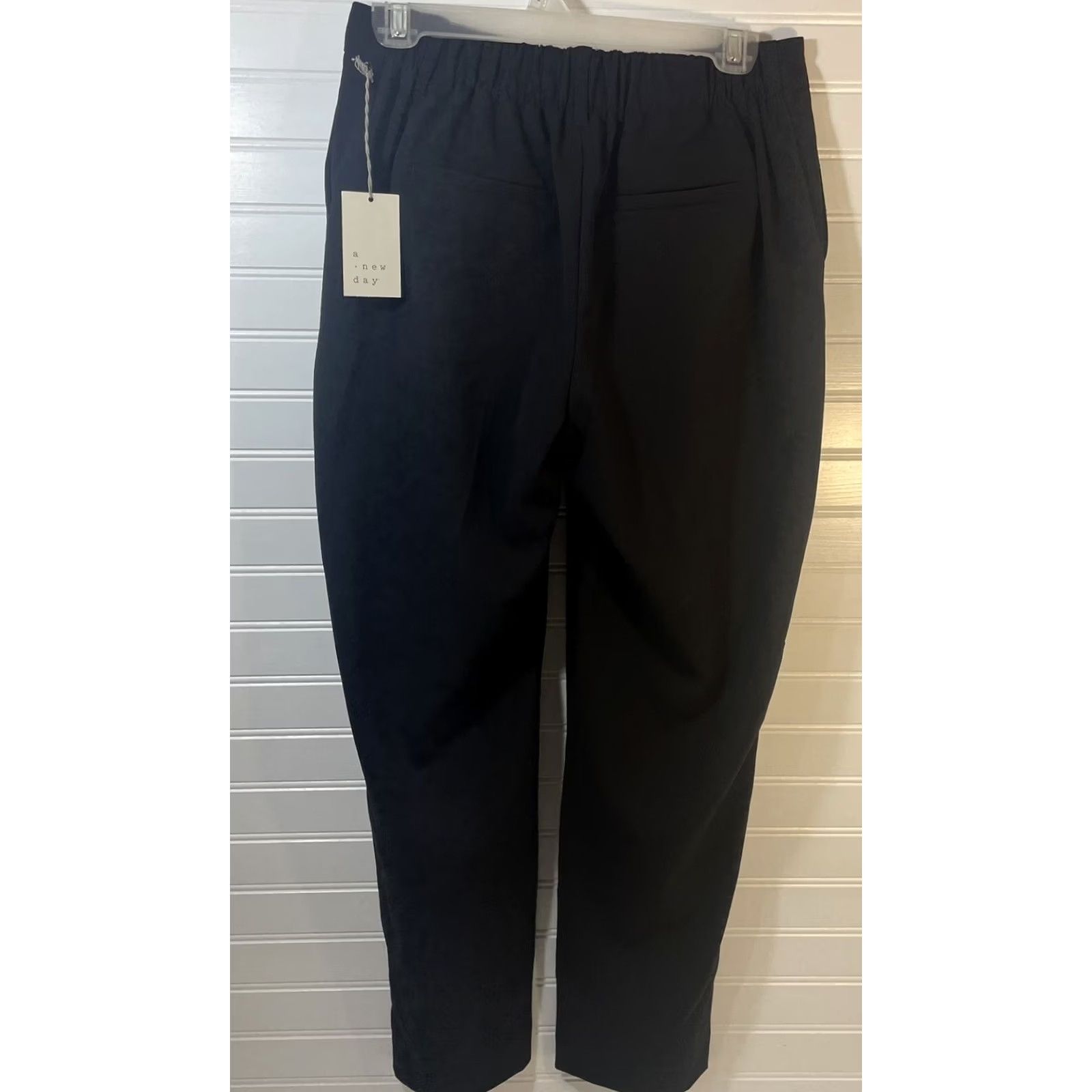 Vintage A New Day Pants Women Small Elastic Waist Black Ankle NWT 26x27 Pockets Mid Rise Flat Front Knit Polyester Blend Regular Straight Womens Size 28" / US 6 / IT 42 - 2 Thumbnail
