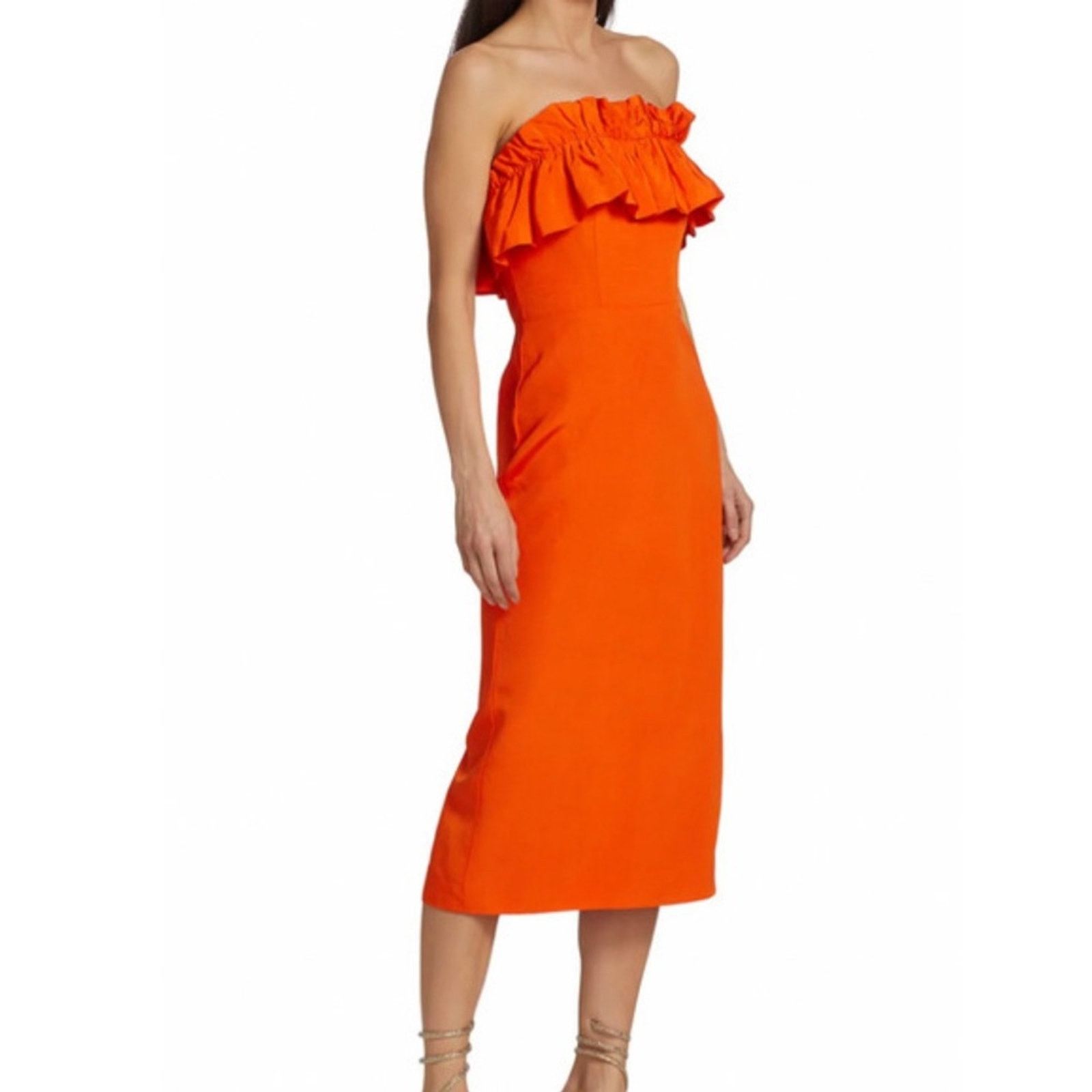 Monique Lhuillier ML MONIQUE LHULLIER Ruffled Faille Strapless Midi Dress 2 Size XS / US 0-2 / IT 36-38 - 1 Thumbnail