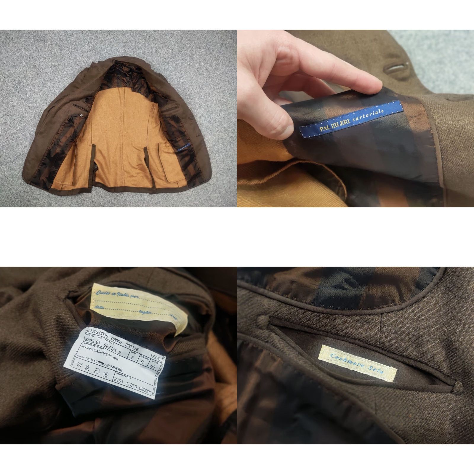 Pal Zileri Pal Zileri Blazer Jacket Sartoriale Italy Cashmere Silk Brown Classic 2 Button Size 42R - 9 Thumbnail