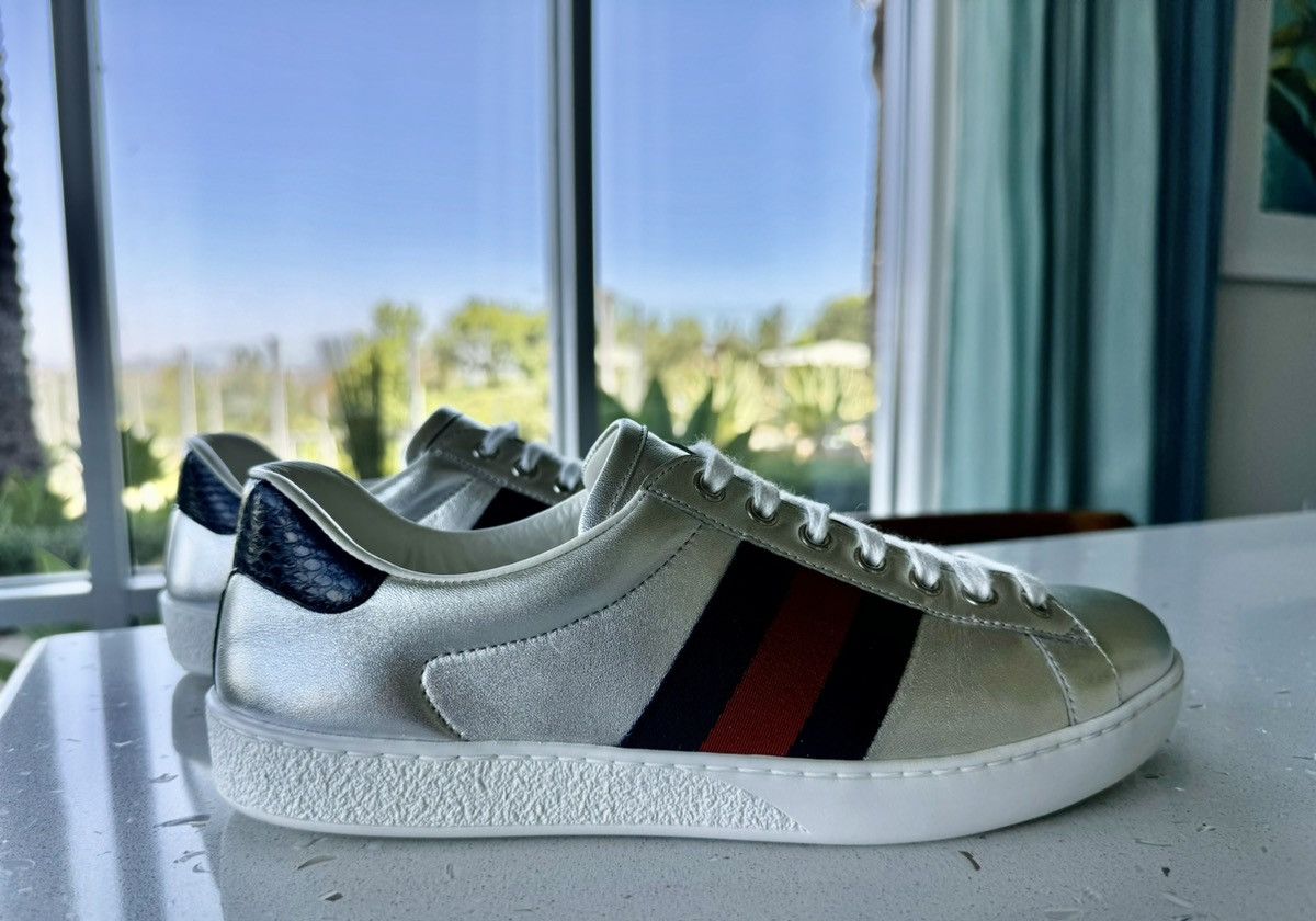 Gucci Ace Metallic Leather Low-Top Sneaker Size US 7.5 / EU 40-41 - 2 Thumbnail