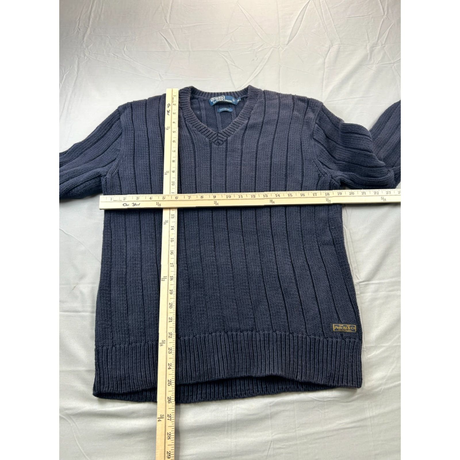 Polo Ralph Lauren VINTAGE Polo Ralph Lauren Sweater Shirt Men M Blue Cotton Knit Elbow Patch Logo V-Neck Pullover Knit Regular Wool? Size US M / EU 48-50 / 2 - 3 Thumbnail