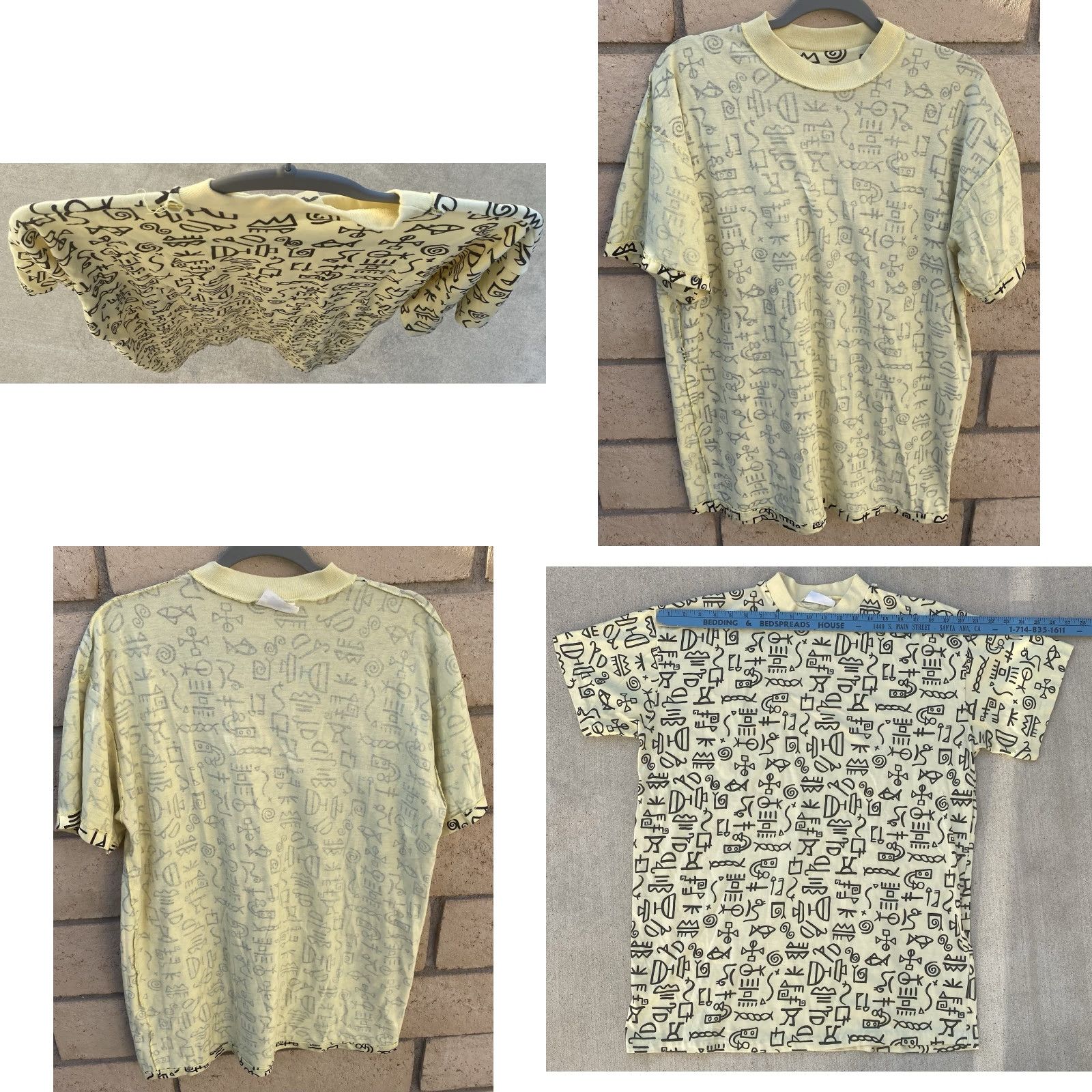 Vintage VINTAGE Geometric Graphic Tee AOP Hieroglyphics T Shirt HRS Rollerprints 80s Mens One Size Yellow Graphic Print 1980s 80s Size US M / EU 48-50 / 2 - 9 Thumbnail