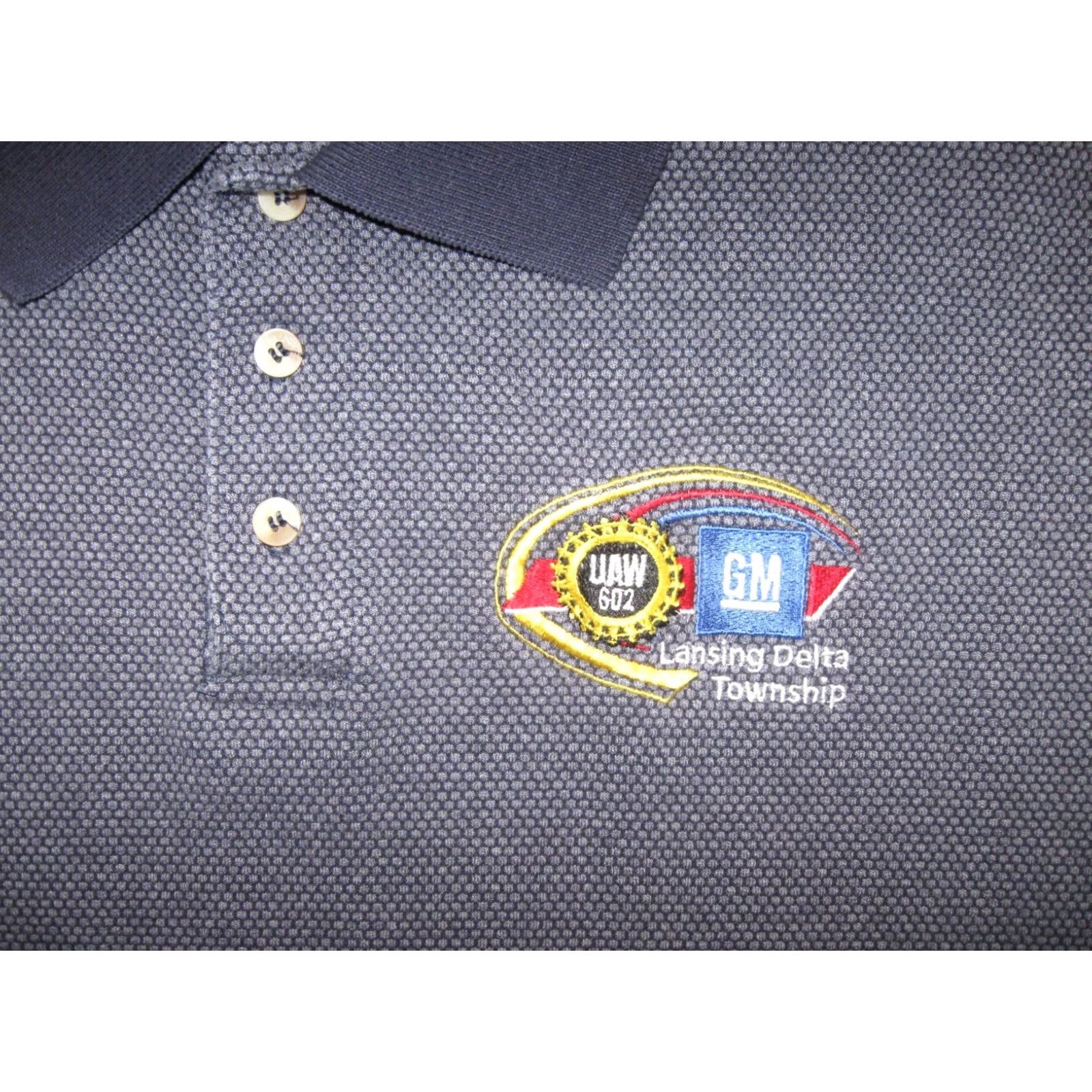 Delta VINTAGE UAW Lansing Delta Township Michigan Local 602 Union Line Polo Shirt Mens L Blue USA 90s Embroidered Polo Size US L / EU 52-54 / 3 - 3 Thumbnail