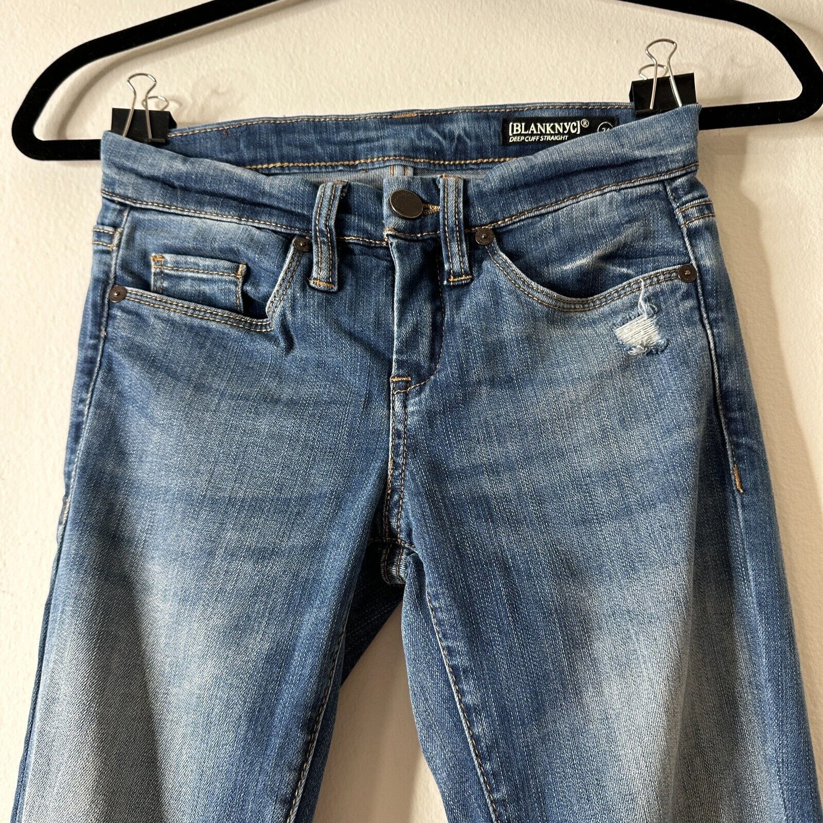 Other Blank NYC High Cuff Straight Distressed Jeans Low Rise 24 Size 24" / US 00 / IT 34 - 4 Thumbnail