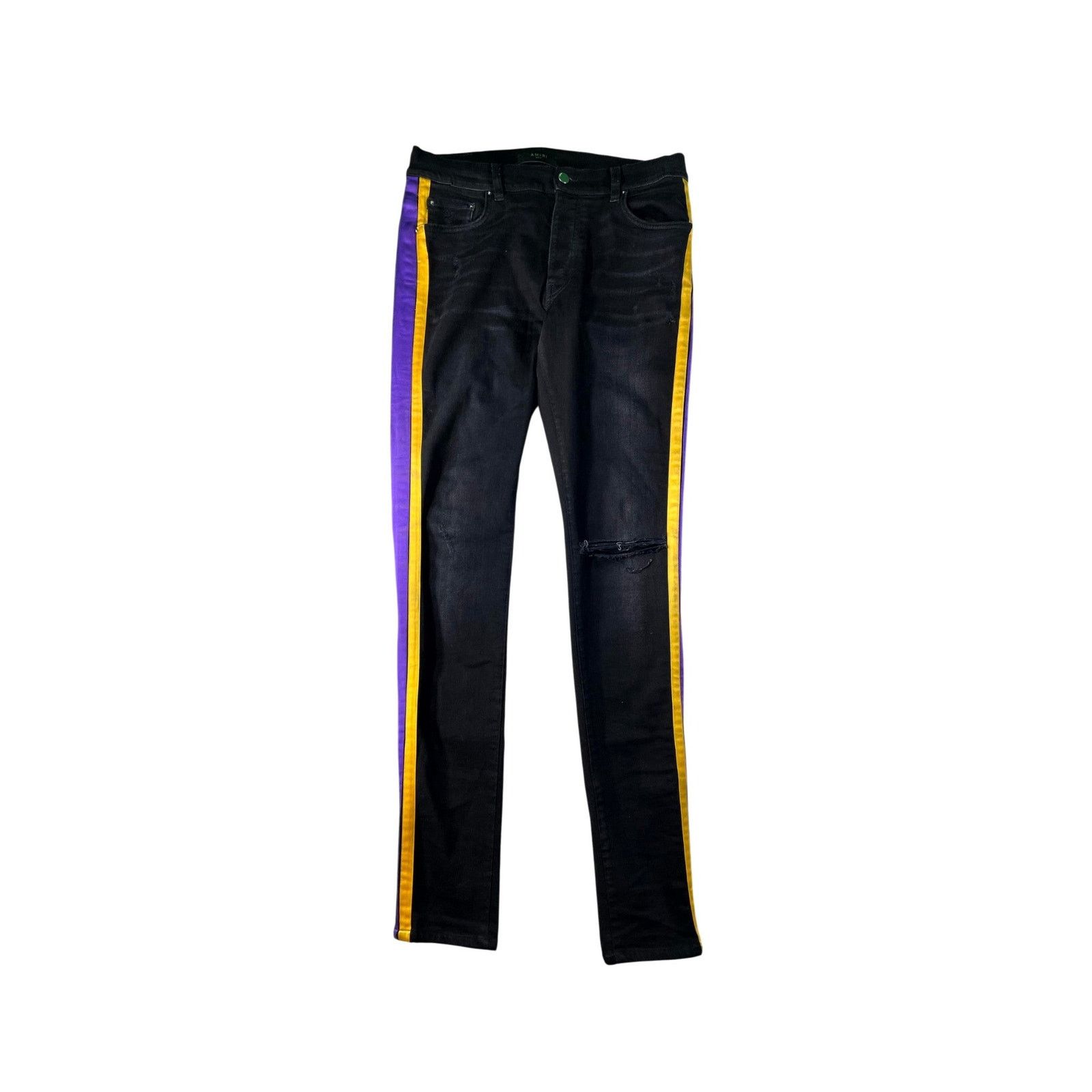 Amiri Amiri Lakers Stripe Black Jeans Size US 31 - 1 Thumbnail