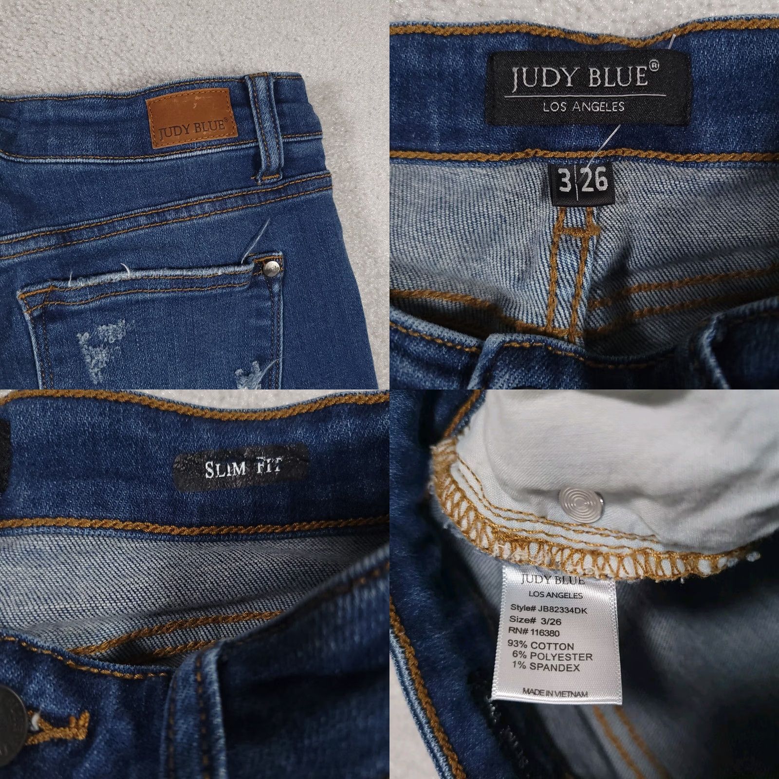 Denime Judy Blue Jeans Women's Blue Slim Fit Stretch Denim Mid-Rise 3/26 Distressed Size 26" / US 2 / IT 38 - 9 Thumbnail
