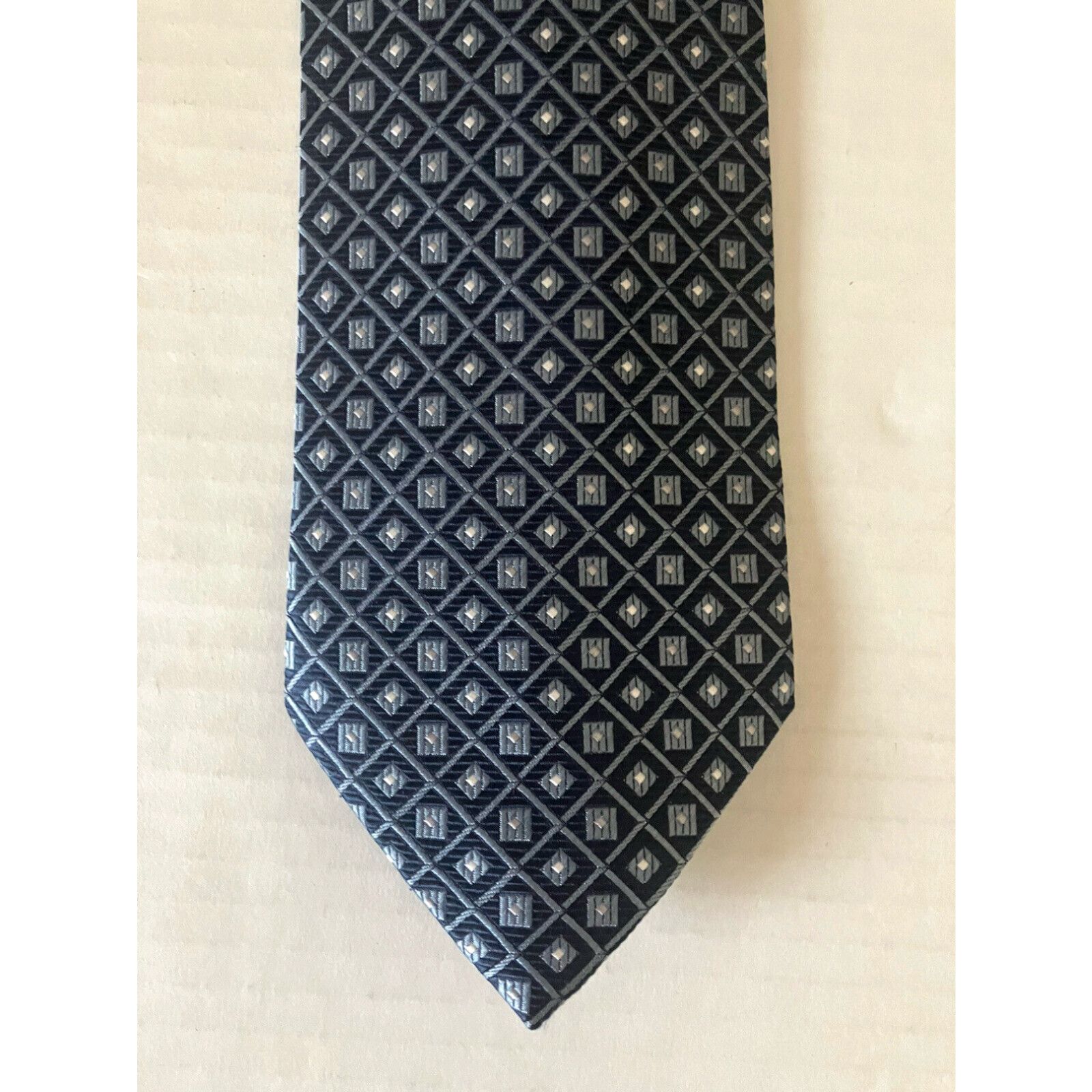 George George Men's Necktie Tie Silk Blue White Diamond Geometric Wide ...