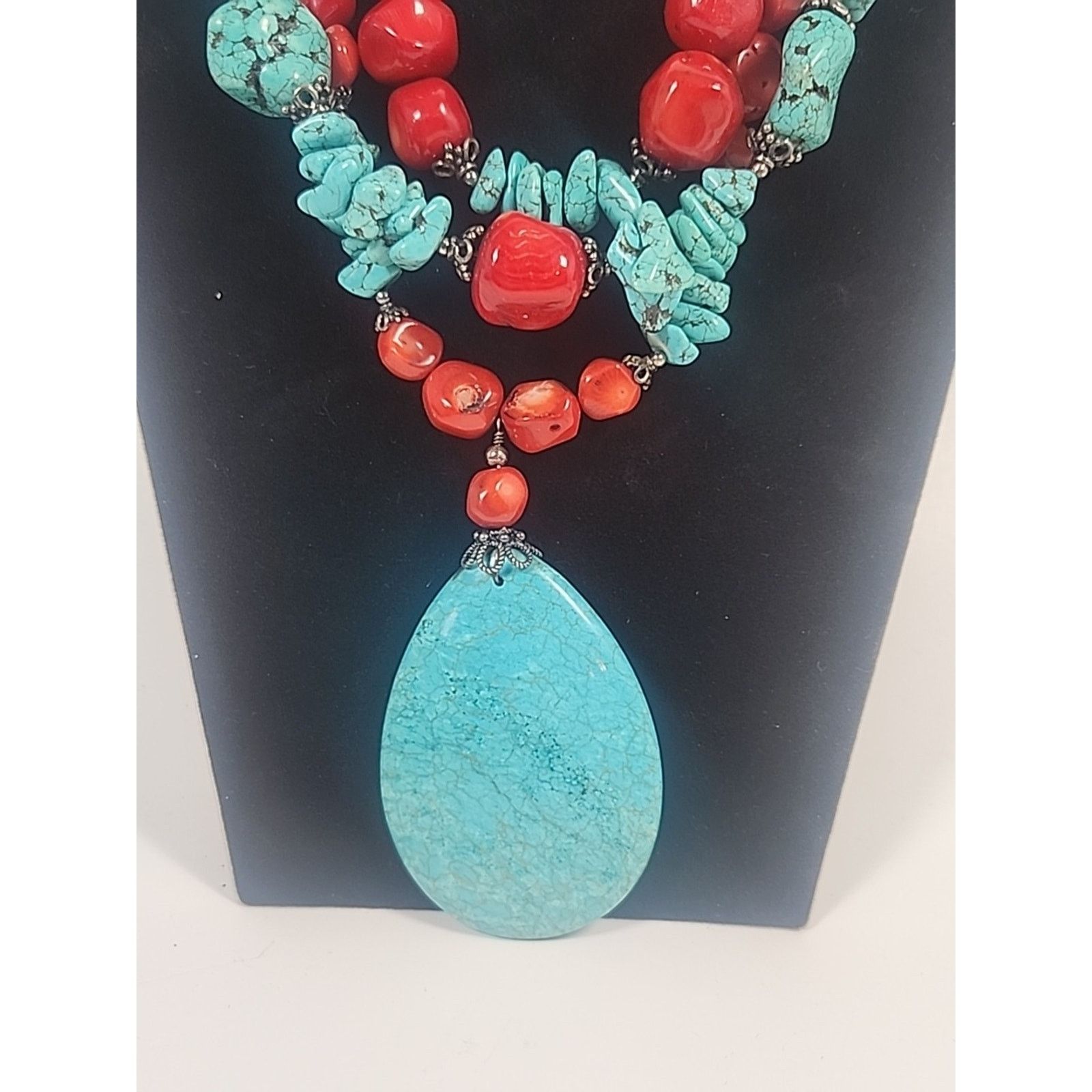 Other TURQUOISE RED CORAL STERLING SILVER PENDANT NATURAL STONE Size ONE SIZE - 2 Thumbnail