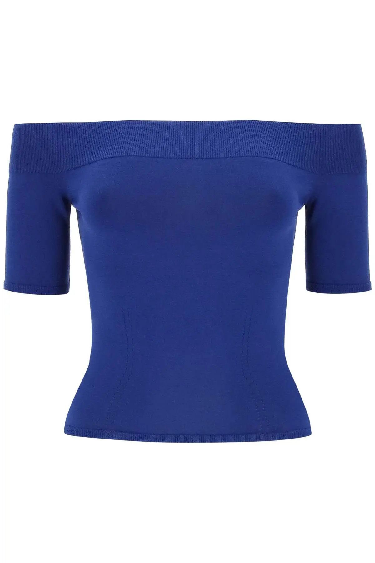 image of Alexander Mcqueen O1S22I1N1123 Knitted Off-Shoulder Top In Blue, Women's (Size XS)