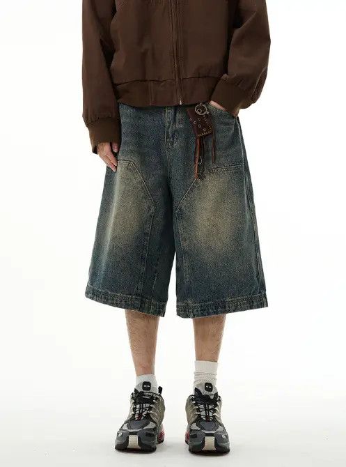 VIBE American retro wide-leg straight washed cargo denim shorts Size US 32 / EU 48 - 1 Thumbnail