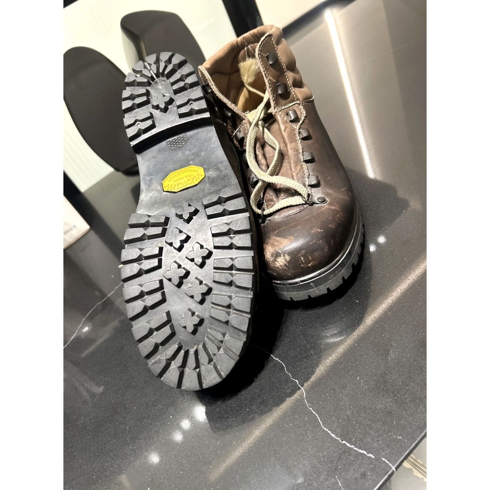 Vibram VINTAGE Kastinger Hiking Boots Mens 7.5 Brown Leather Vibram Lace Up Comfort Logo Boots Size US 10 / EU 43 - 3 Thumbnail