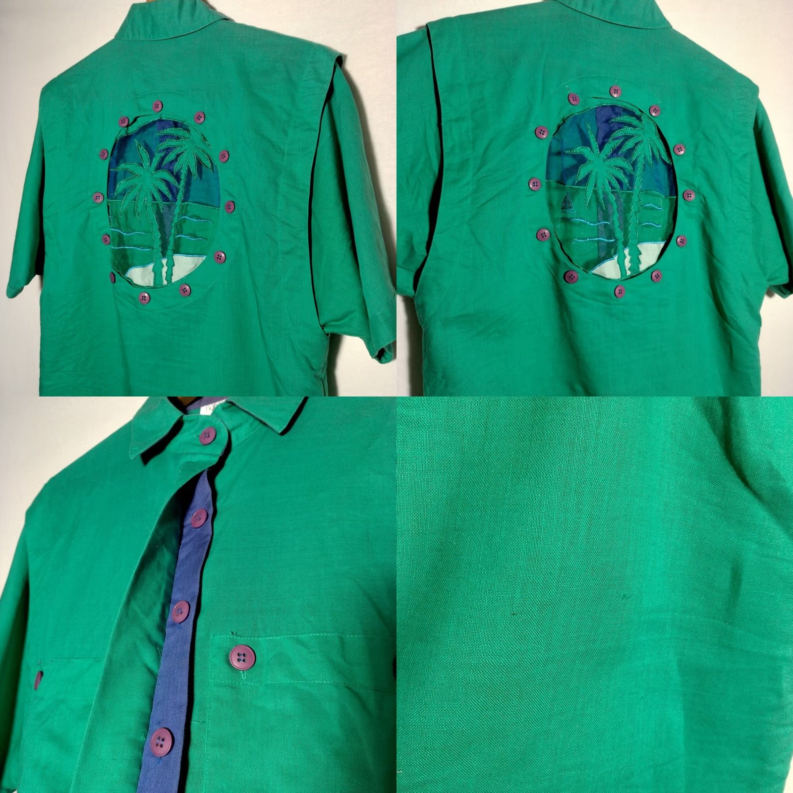 Vintage Bonnie Boerer Unlimited Blouse S Green Button Nautical Porthole Palm Tree Cruise Beaded Accents Size S / US 4 / IT 40 - 8 Thumbnail