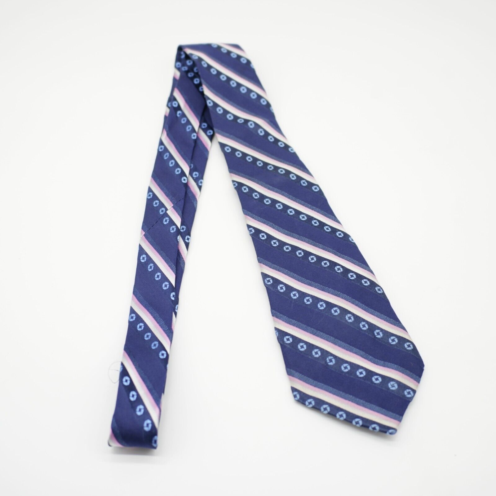 Lands' End Land's End Blue Pink Striped Geometric Woven Long Silk Tie Size ONE SIZE - 7 Thumbnail