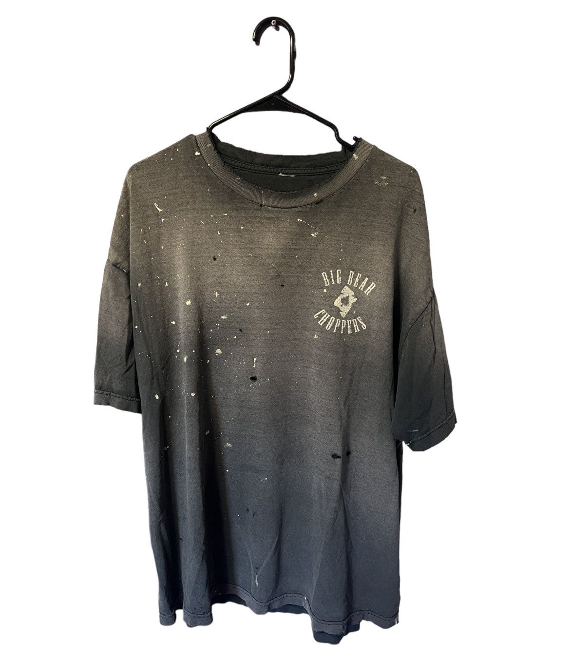 image of Avant Garde x Vintage Sun Faded Soft Thin Vintage Paint Splattered Biker Tee in Ash (Size 2XL)