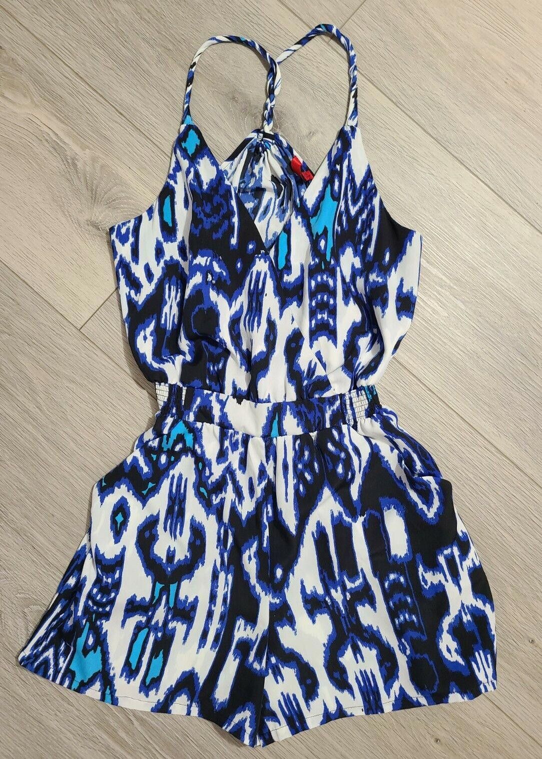 Designer 5/48 Romper Small Blue White Shorts V Neck Spaghetti Strap Size 28" / US 6 / IT 42 - 1 Thumbnail