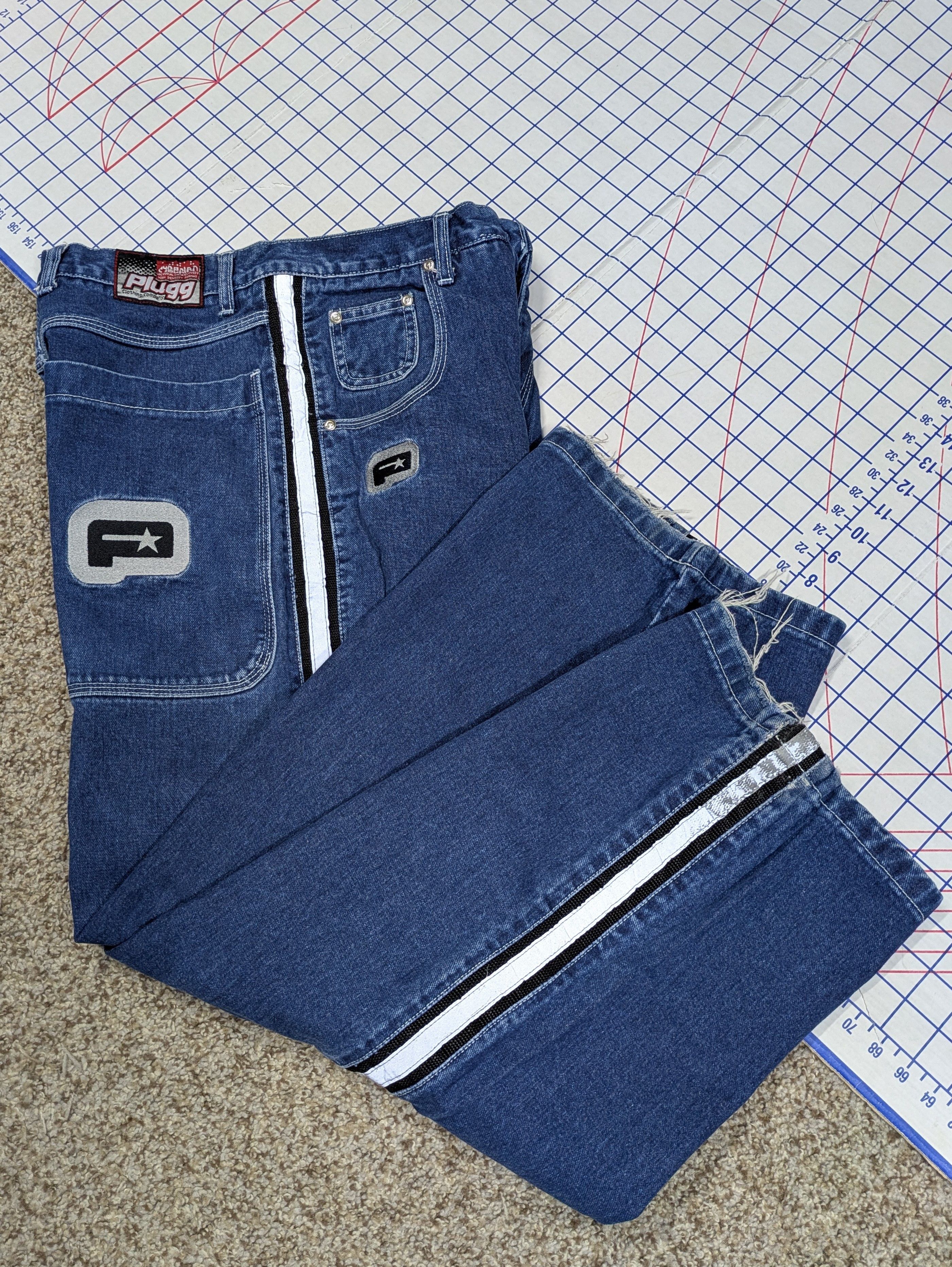 JNCO Plugg Reflective Stripe Baggy Wide Leg Raver Jeans Vintage Size US 31 - 1 Thumbnail