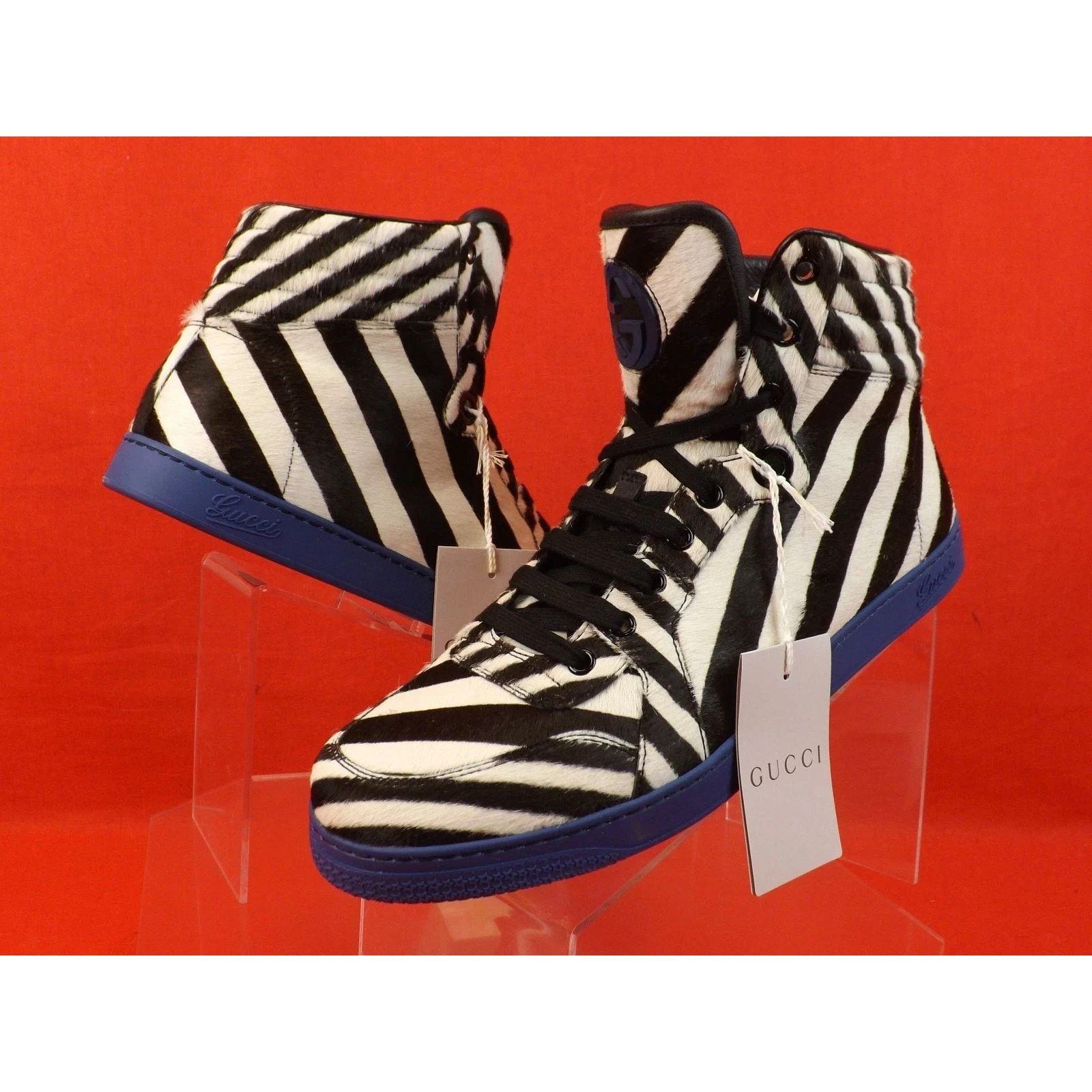 Gucci GUCCI 35341 BLACK WHITE STRIPED PONYHAIR HI TOP SNEAKERS 7.5 Size US 8.5 / EU 41-42 - 5 Thumbnail