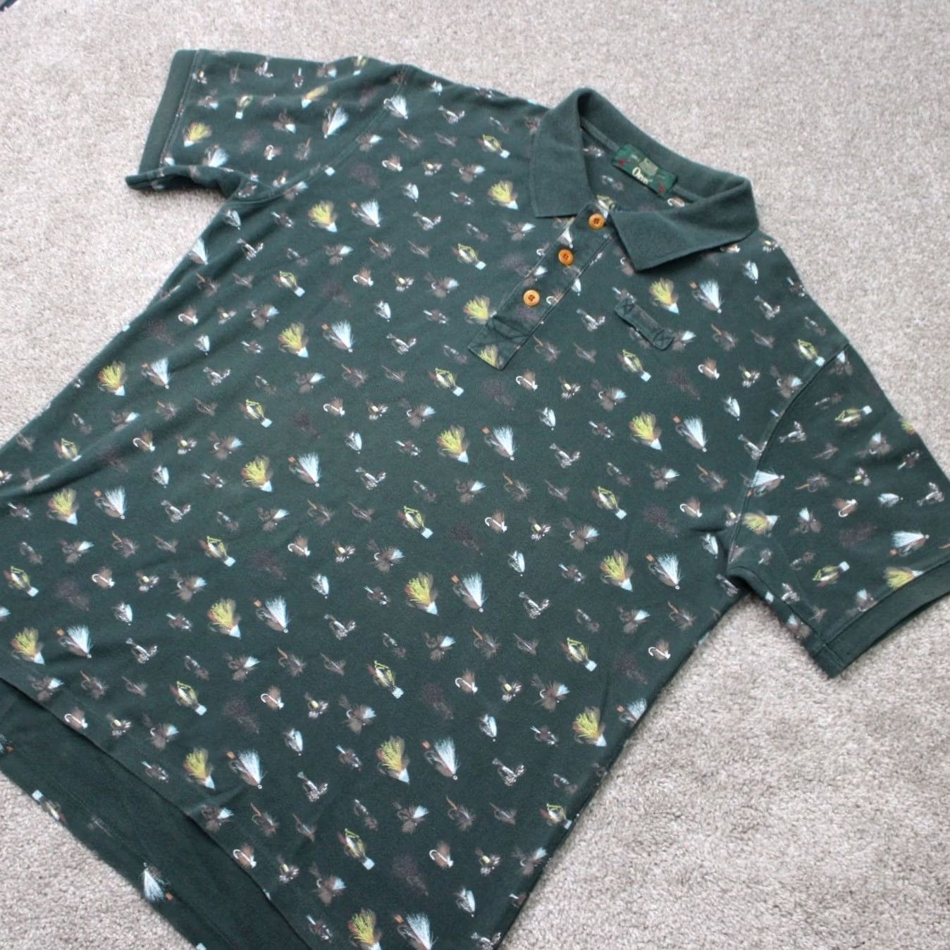 Orvis Orvis Polo Shirt Men L Green All Over Print 100% Cotton S/S Classic Outdoor Fish Polo Shirt Mens Regular Size L Green Size US L / EU 52-54 / 3 - 3 Thumbnail
