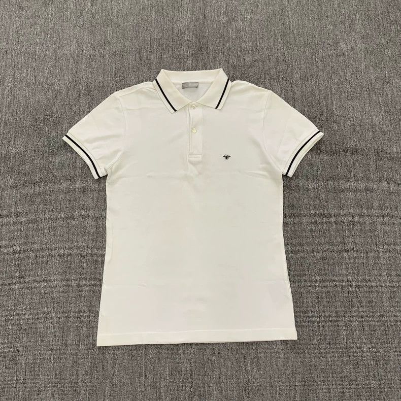 Dior White Bee Embroidery Short Sleeve Polo