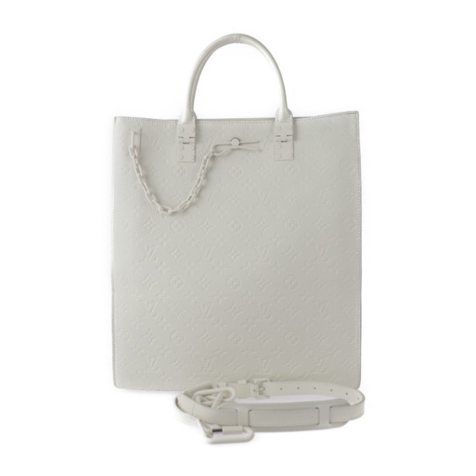 Louis Vuitton Sac Plat Virgil Abloh Monogram Tote Bag M53265 Taurillon Leather White Shoulder 2429043007126R1, Women's