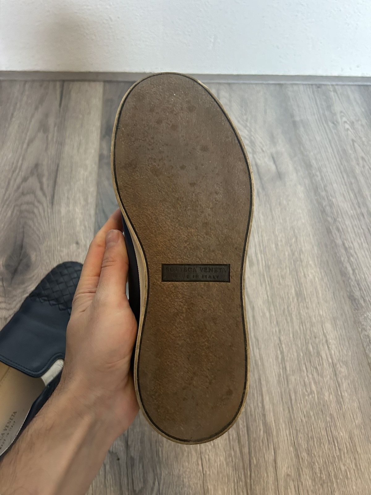 Bottega Veneta Blue Leather Slip-On Shoes with Intrecciato Detail - 41.5 Size US 8.5 / EU 41-42 - 17 Thumbnail