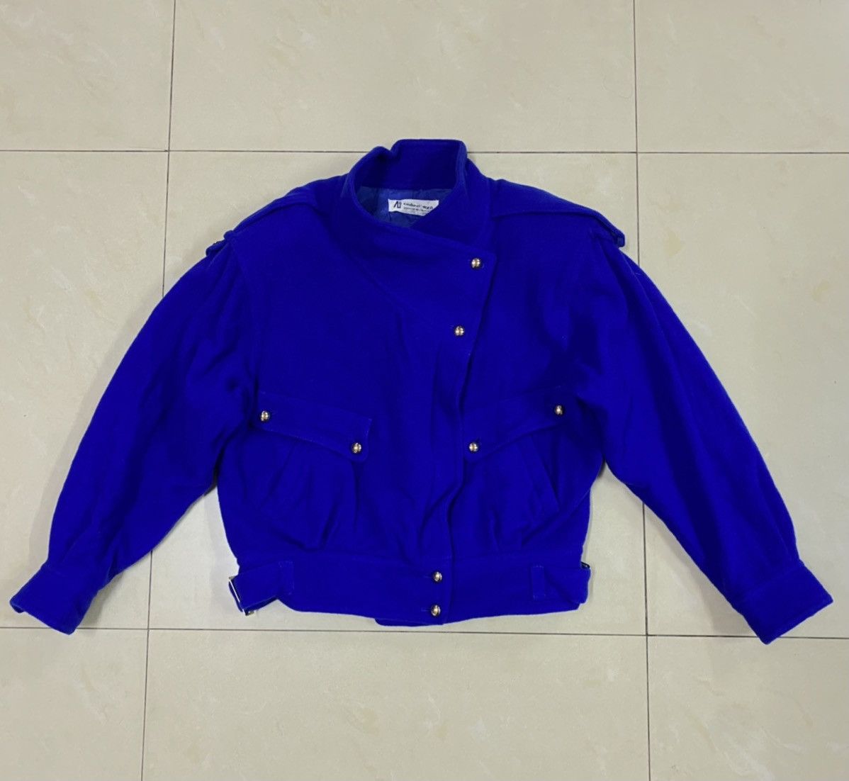 image of Bomber Jacket x Vintage Chere Aya Wool Crop Jacket in Blue, Women's (Size Medium)