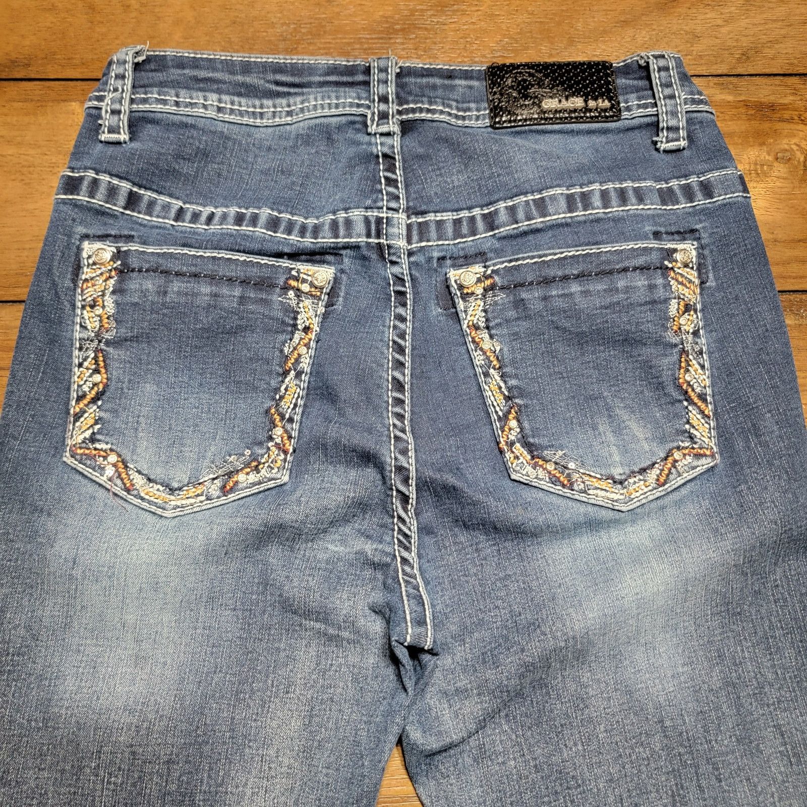 Grace in LA Grace In LA Jeans w/ Raw Hem Bell Bottoms & Bling - Size 28 Size 28" / US 6 / IT 42 - 5 Thumbnail