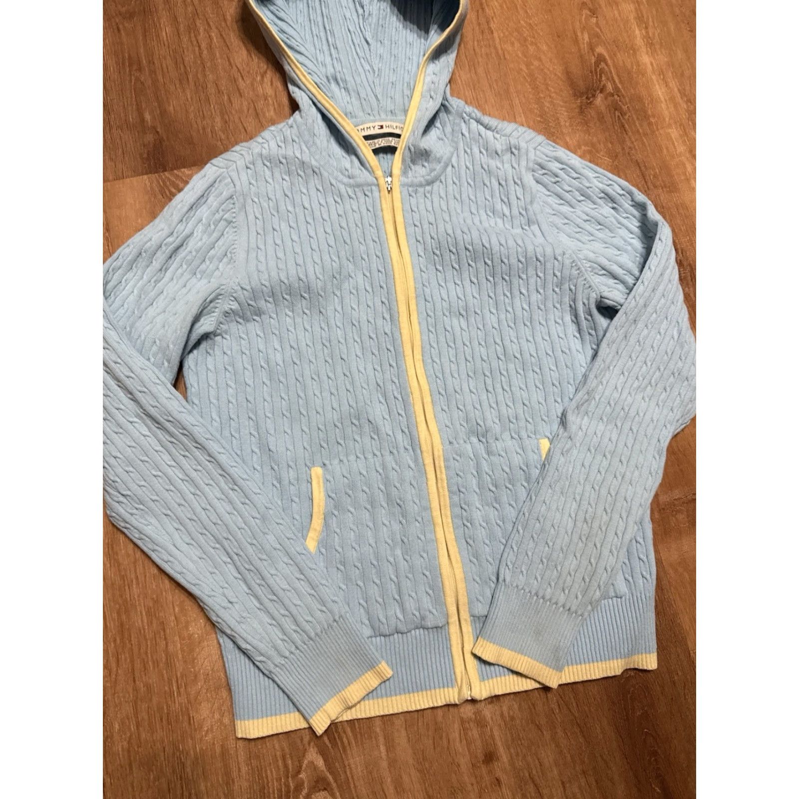 Tommy Hilfiger VINTAGE Tommy Hilfiger Womens Jacket Blue Full Zip Cable Knit Lightweight M Women Size M / US 6-8 / IT 42-44 - 4 Thumbnail