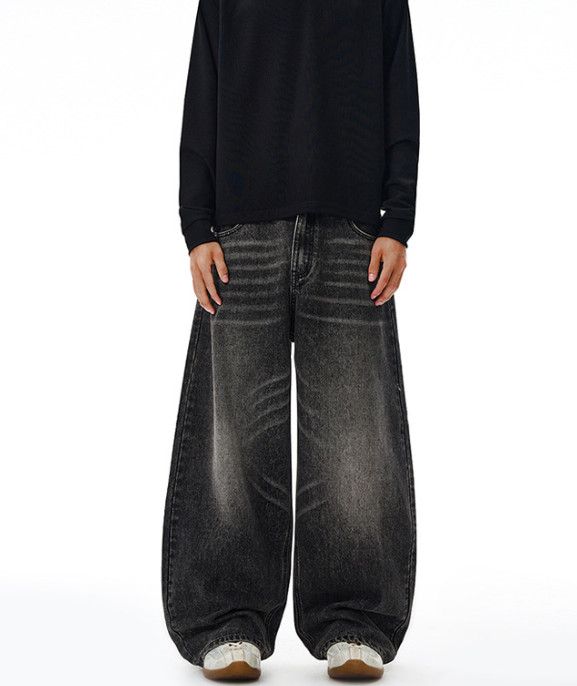 Men's Washed Cleanfit Loose-fit Distressed Curved Jeans