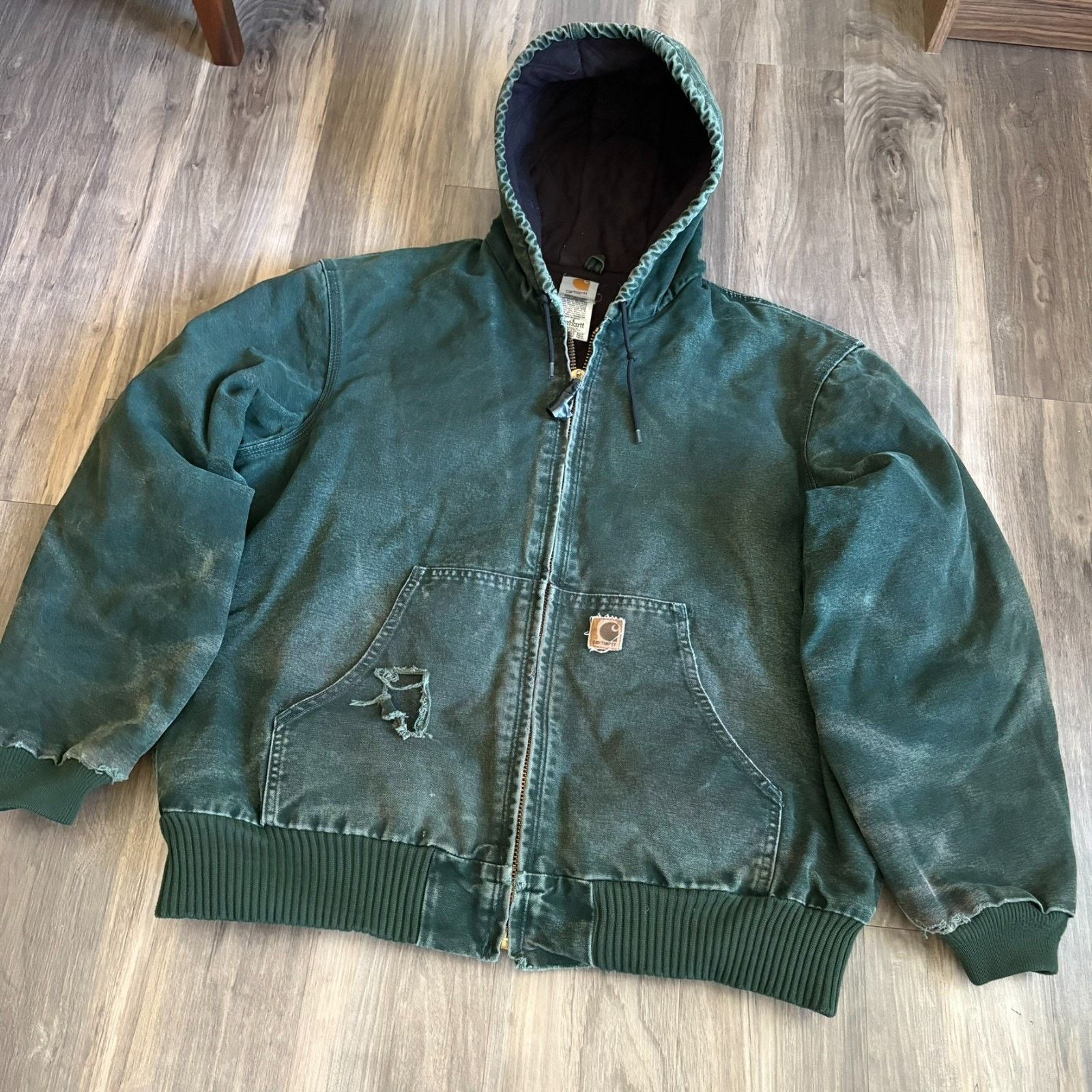 Carhartt × Vintage Vintage J130 SPC Green Carhartt Hooded Work Jacket Size XL Size US XL / EU 56 / 4 - 2 Thumbnail