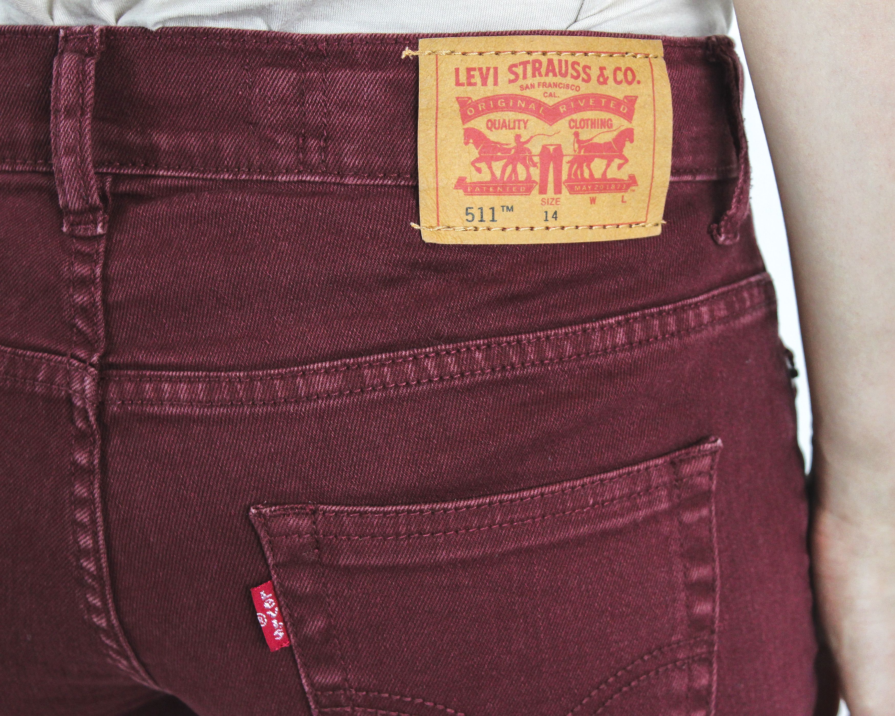 Levi's 511 Denim Jeans Straight Trousers Regular Pants Burgundy Size 28" / US 6 / IT 42 - 6 Thumbnail