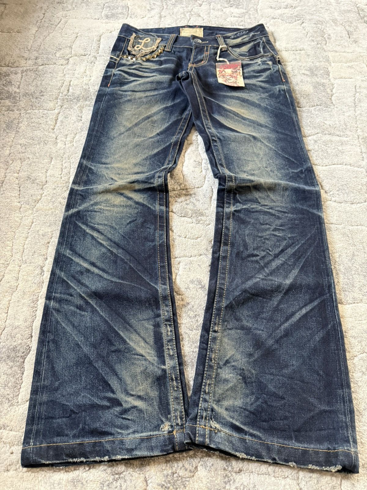If Six Was Nine Lolita Concert Club Shadow Mud Wash Studded Flared Jeans Size US 30 / EU 46 - 1 Thumbnail