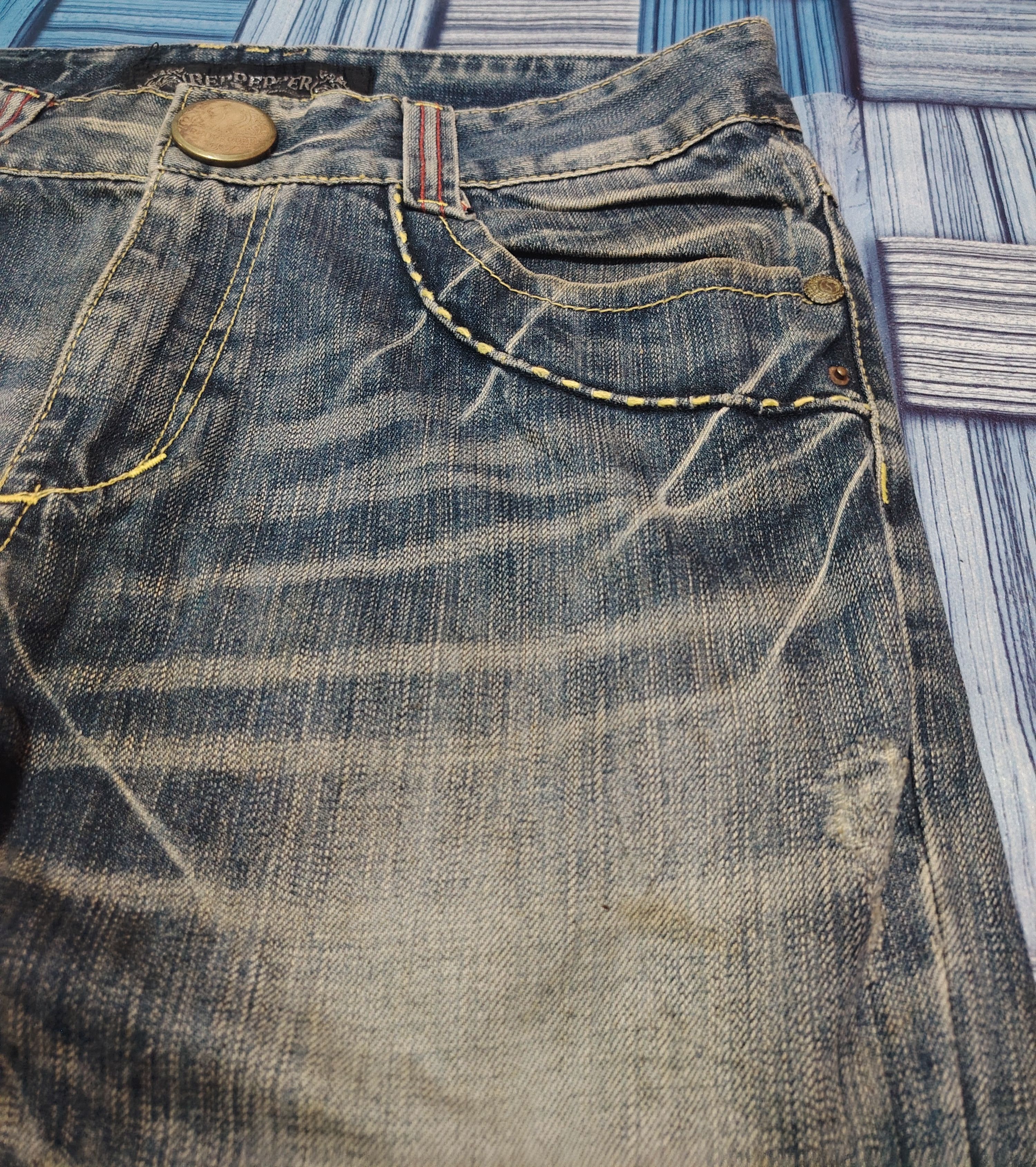 Japanese Red Pepper Flared Jeans Distressed Denim