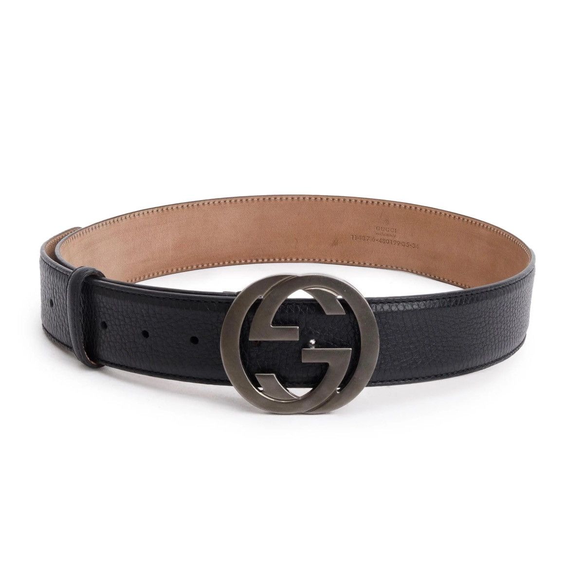 Gucci Gucci Black Leather Belt with Interlocking G Buckle Size 34 - 1 Thumbnail