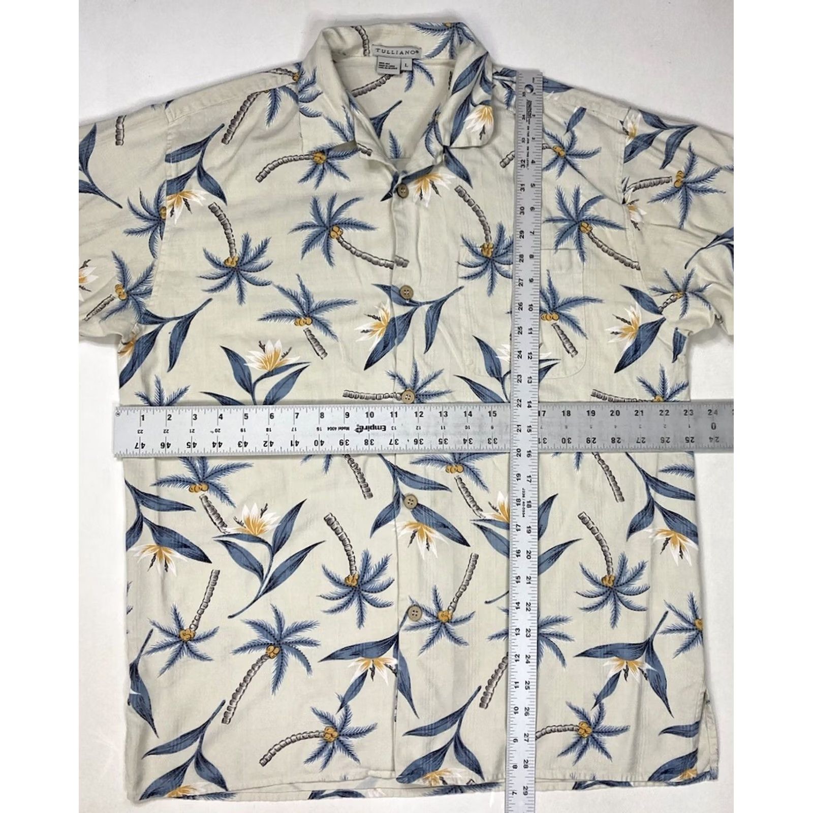 Vintage Tulliano Shirt Men Large Short Sleeve Silk Floral Palm Trees Print Button-Up Hawaii Style Size US L / EU 52-54 / 3 - 5 Thumbnail