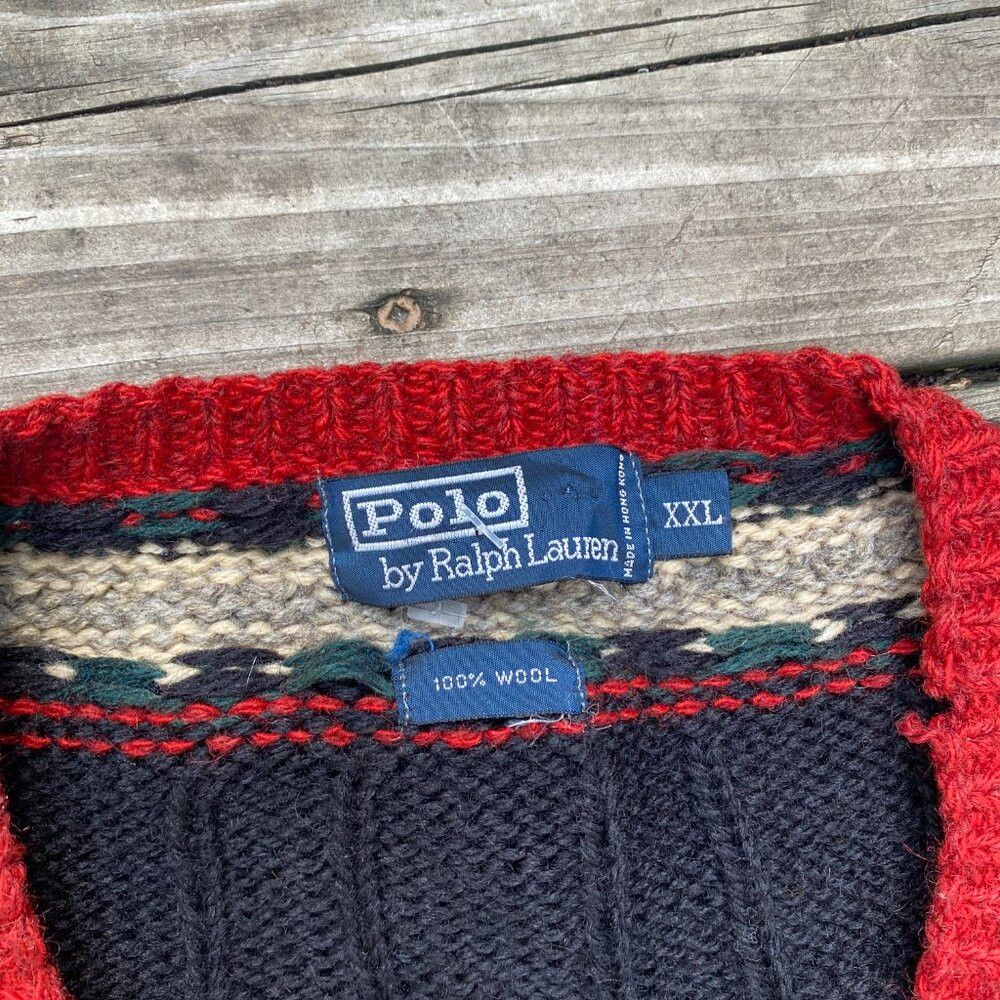 Vintage POLO RALPH LAUREN Wool Sweater Cable Knit V Neck Fa