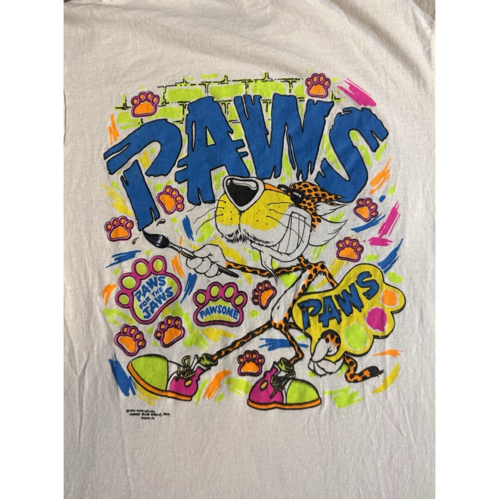 Fruit Of The Loom VINTAGE 1990s Chester Cheetah Paws T Shirt Cheetos Snacks Crew Neck Short Sleeve White Cotton Fruit of the Loom Men L Size US L / EU 52-54 / 3 - 2 Thumbnail
