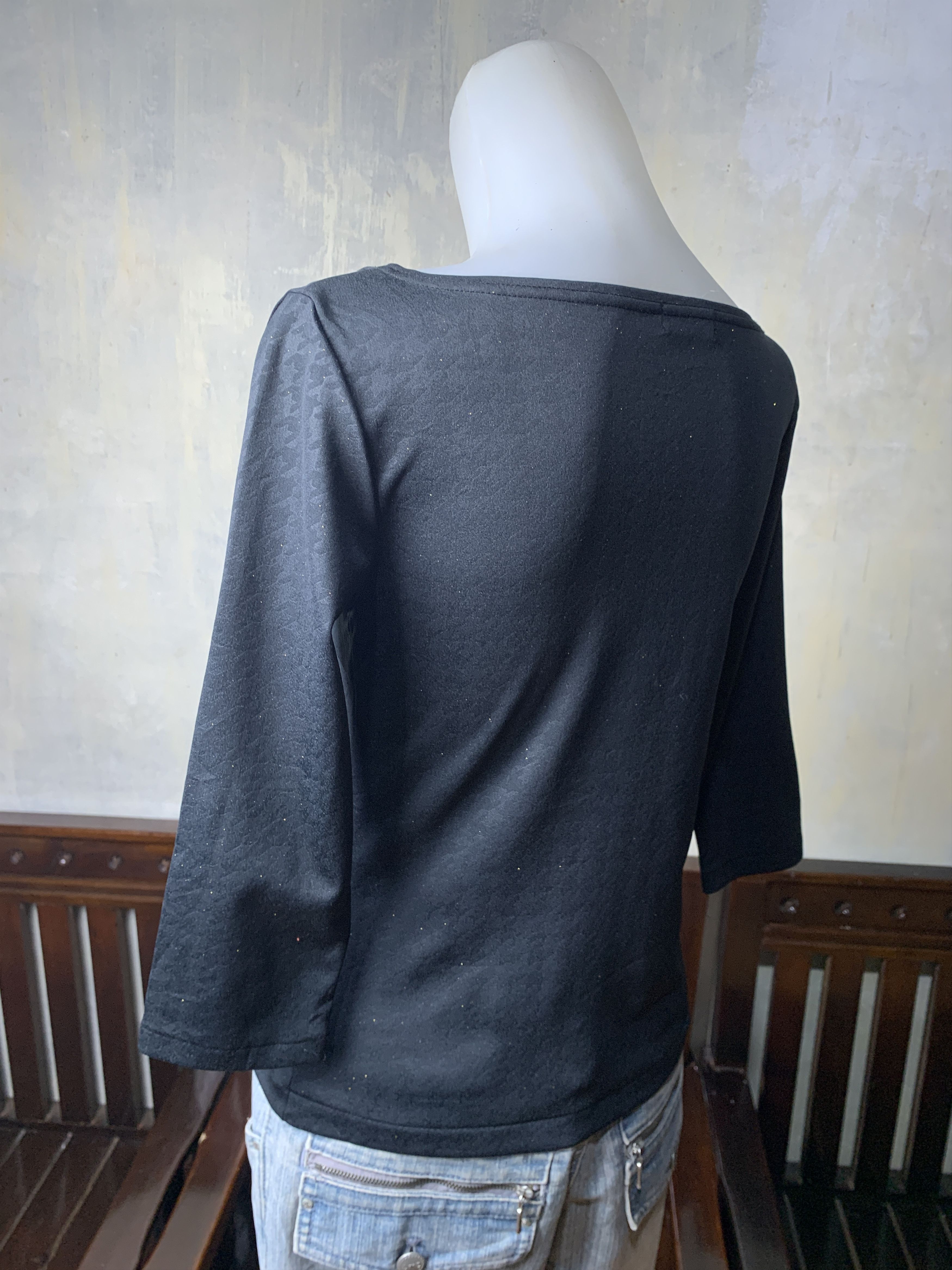 Japanese Brand 2000s Horoscope Black Houndstooth Tonal Glitter Top (S) Size S / US 4 / IT 40 - 3 Thumbnail