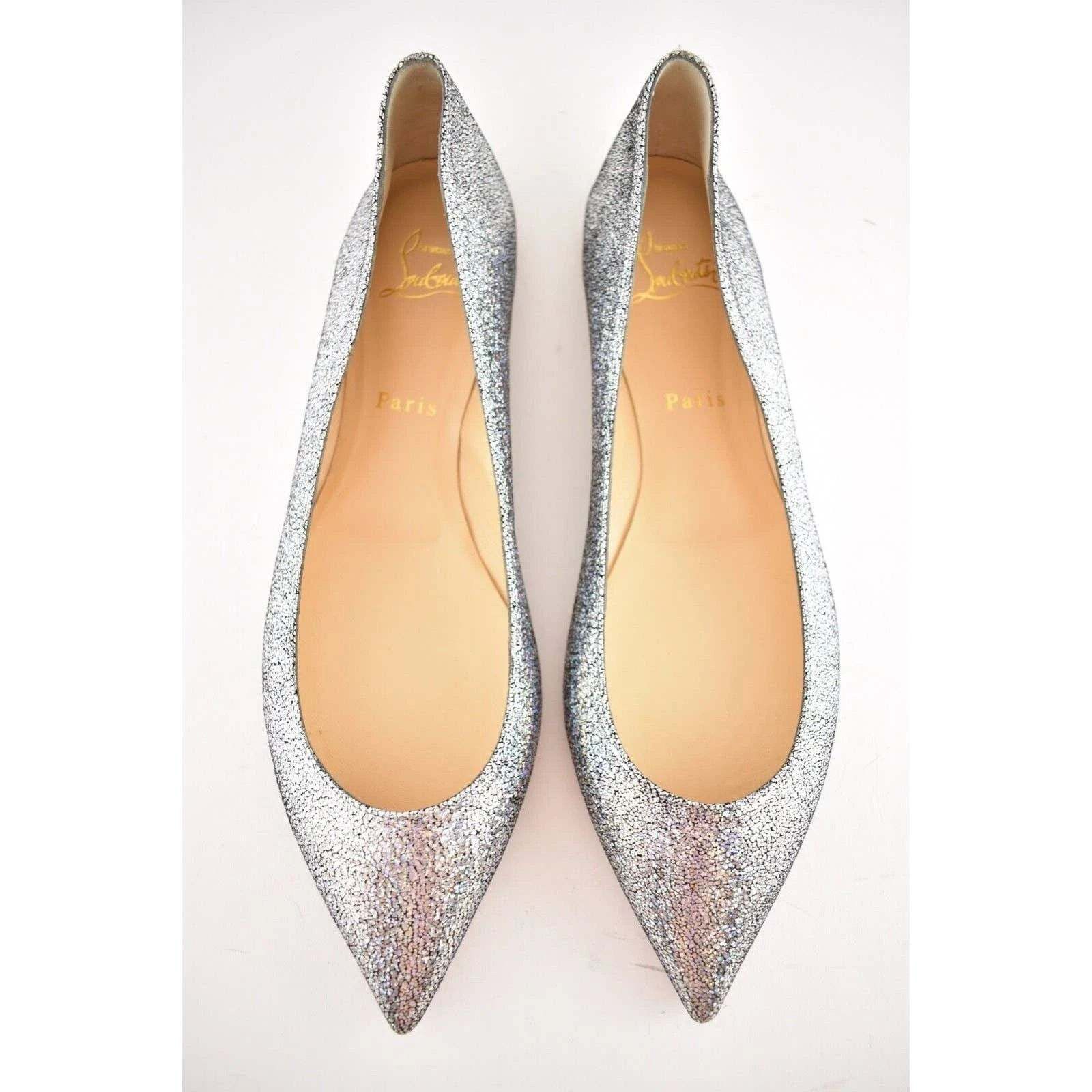 Christian Louboutin Christian Louboutin Ballalla Silver Mica Glitter Ballerina Size US 7.5 / IT 37.5 - 8 Thumbnail