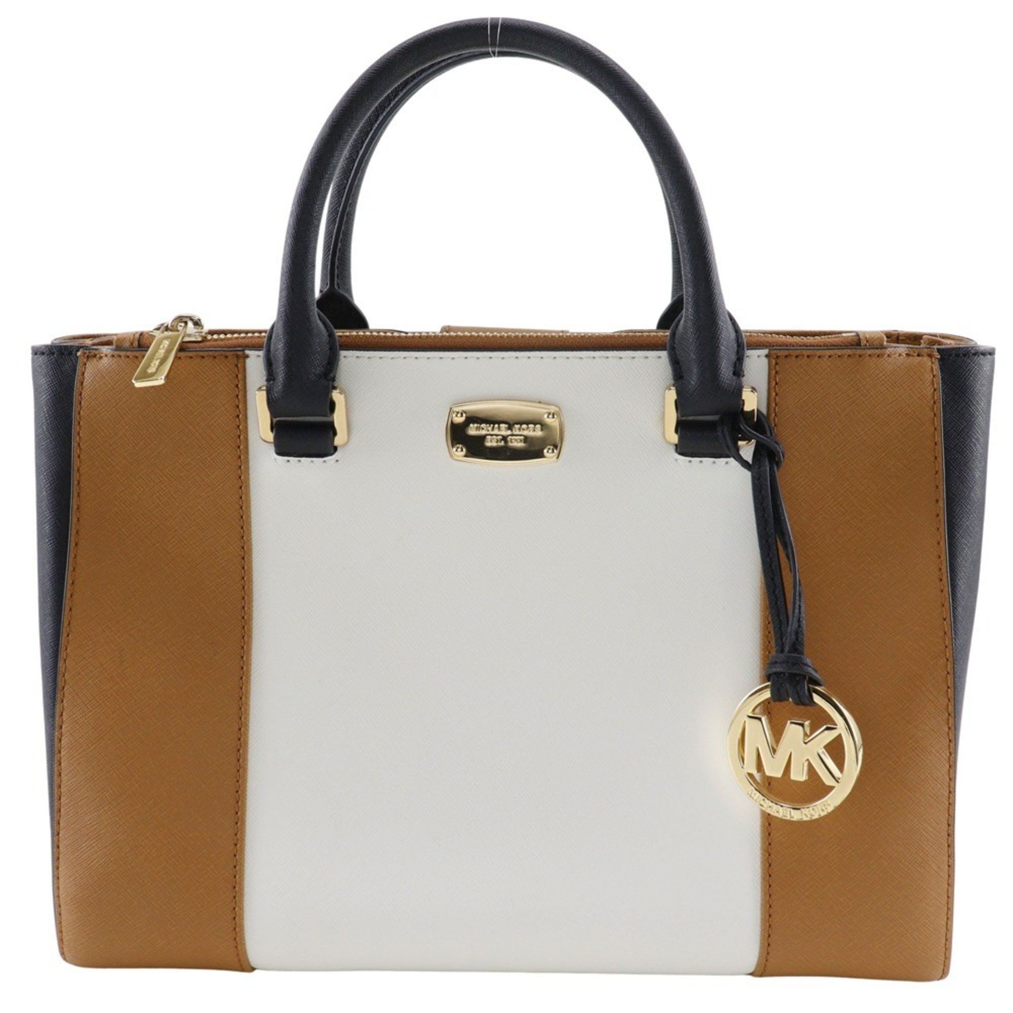 Michael Kors Tote Bag Handbag Leather Brown/black/white A5 Type Women's